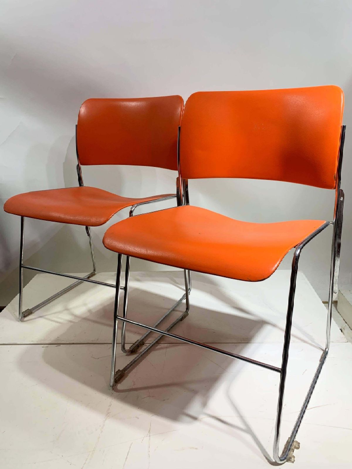 Set Of 6 Stackable 40/4, Red/Orange Chairs By David Rowland   Gf Business photo furniture