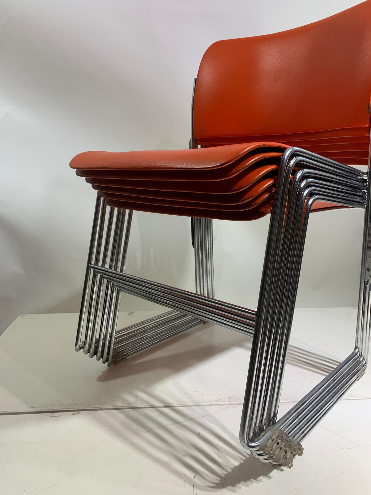 photo for sale Set Of 6 Stackable 40/4, Red/Orange Chairs By David Rowland   Gf Business