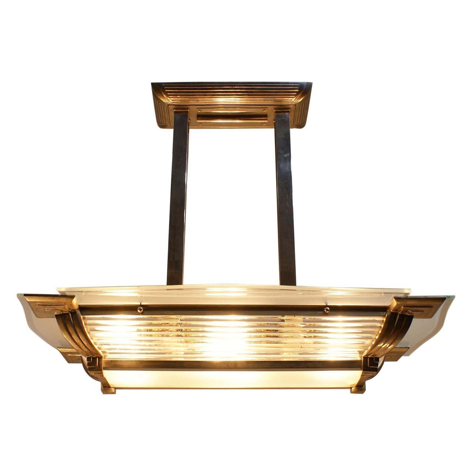 Art Deco Modernist Chandelier In Nickel Plated Bronze