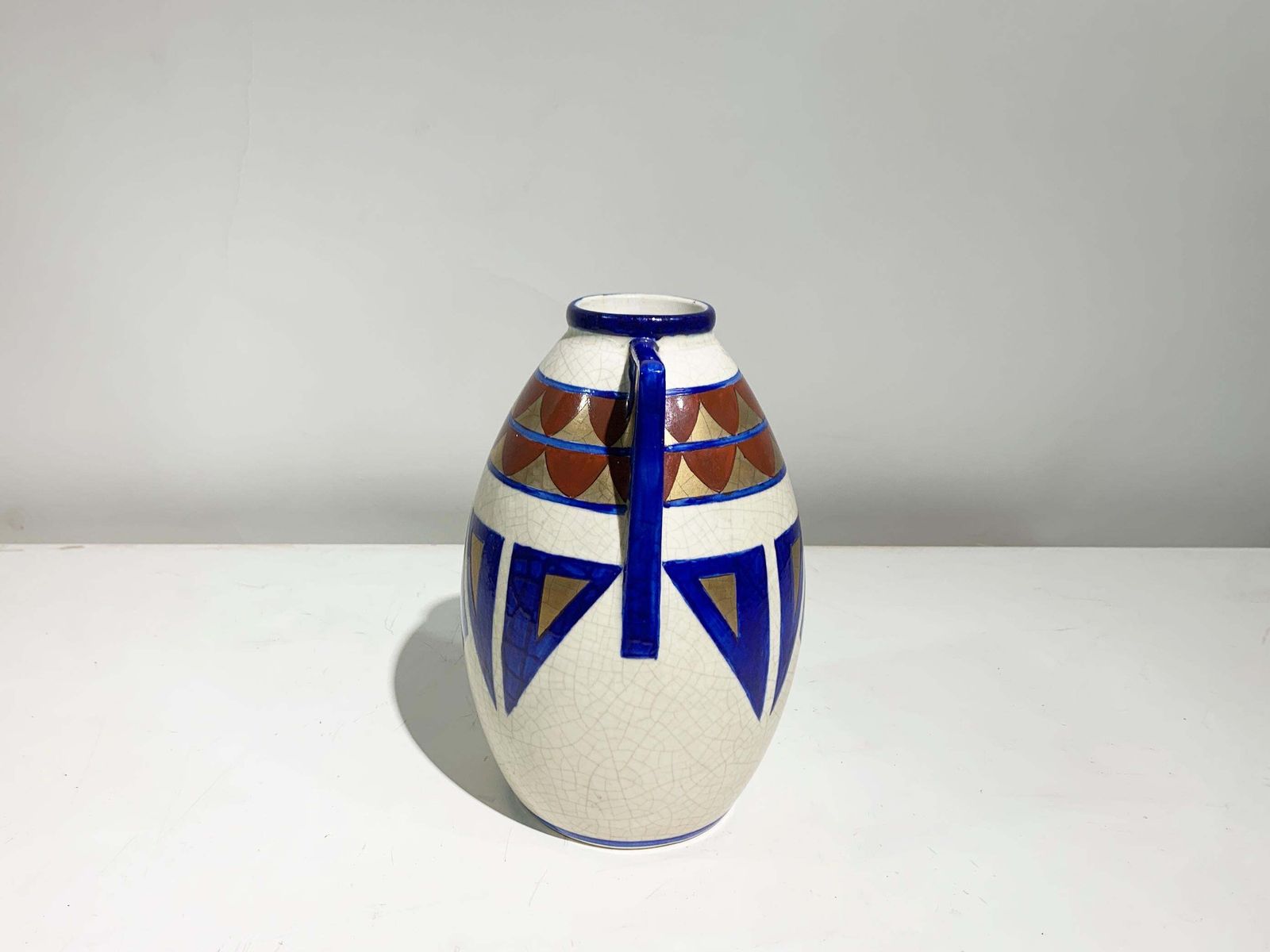 Art Deco Hand Painted Vase, Geometric Motifs, France photo 669.0