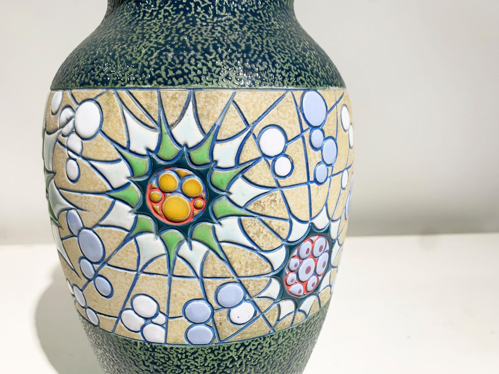 Hand Painted Ceramic Vase  Floral Motif/Textured Finish, Signed,  Circa 1930's photo vintage