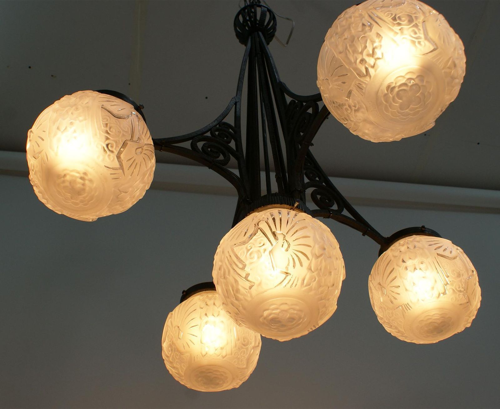French Art Deco Chandelier Signed "Muller Frères Luneville" photo buy