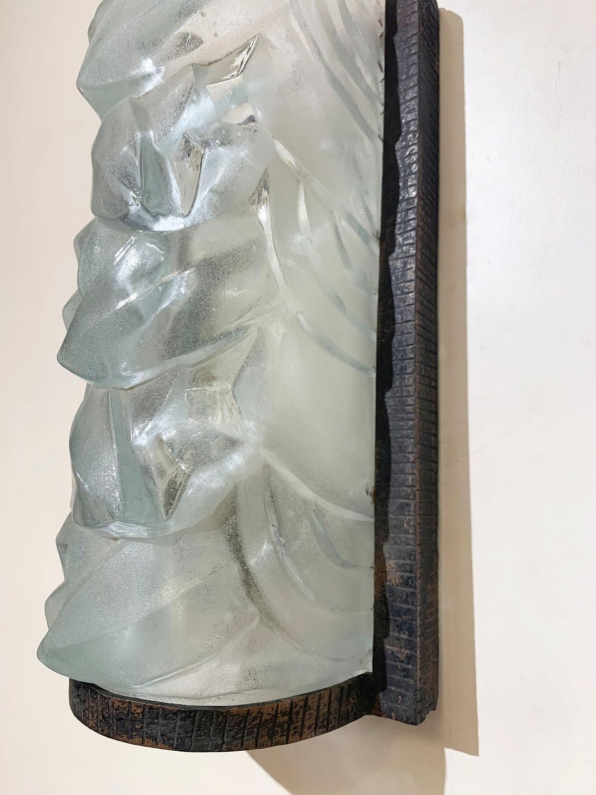 Pair Of French Art Deco Wall Sconces In Press Molded Glass And Wrought Iron photo 1695.0