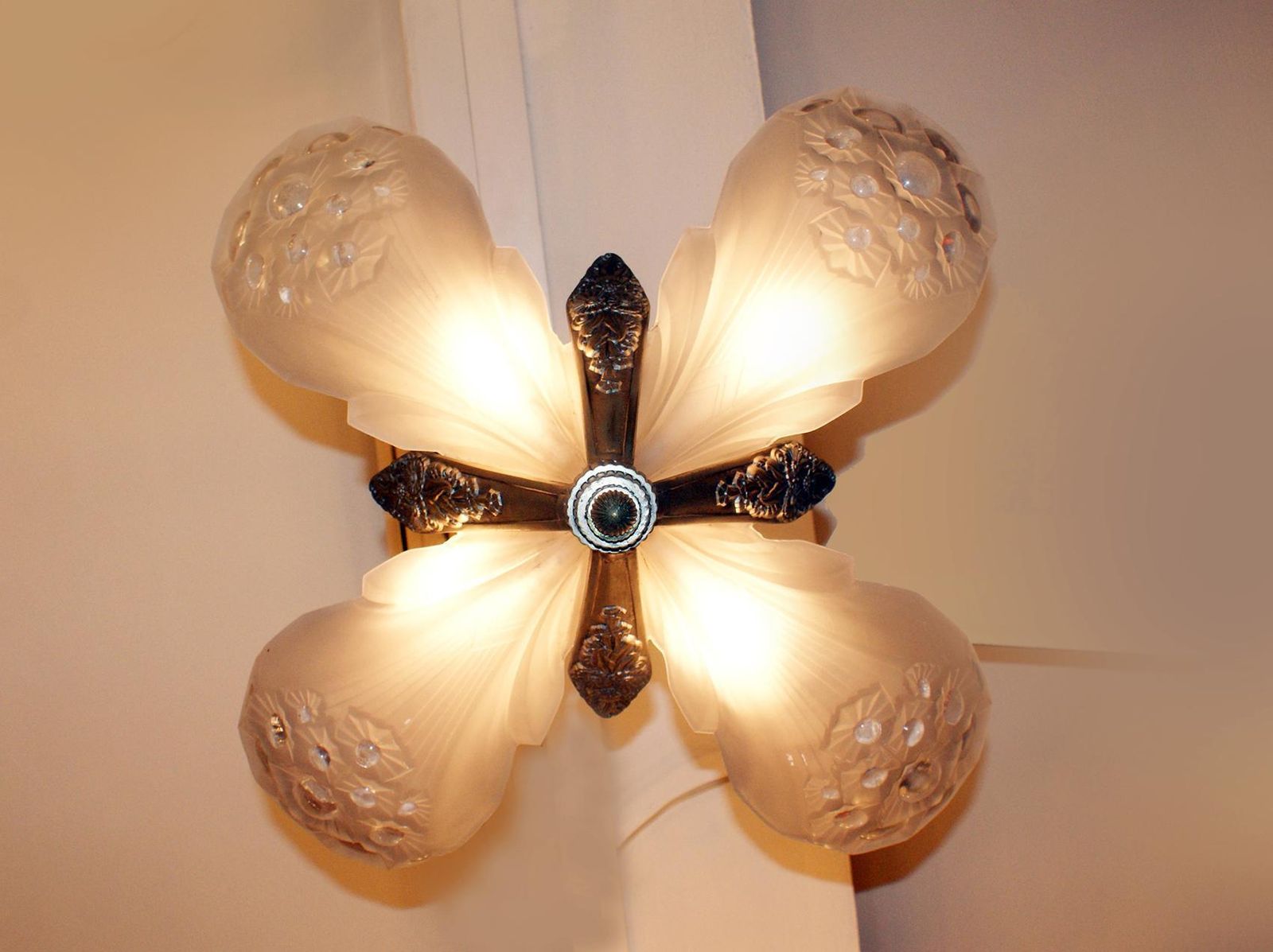 Gorgeous French Art Deco Chandelier Signed By Muller Frères Luneville photo vinterior
