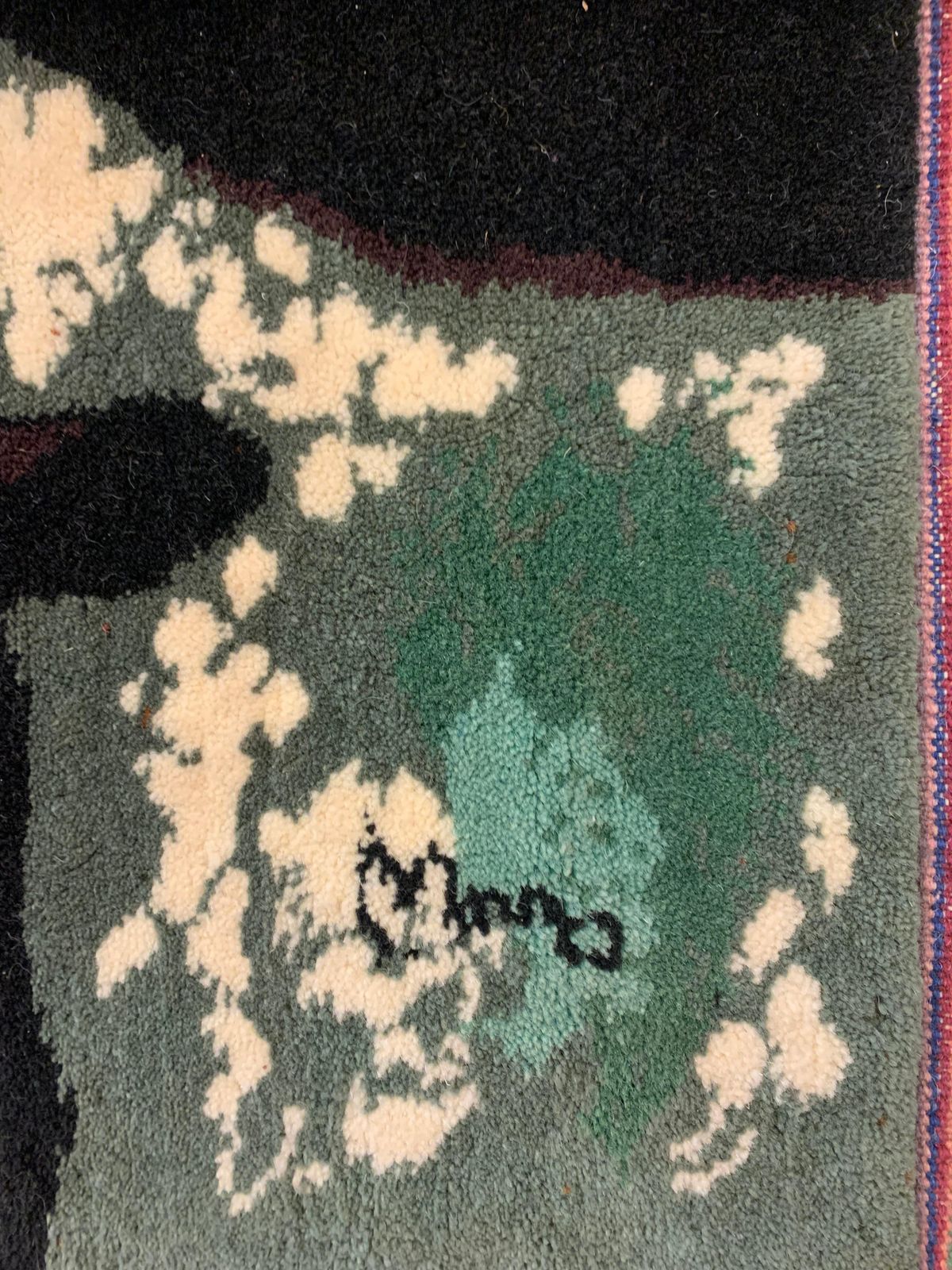 Vintage Mid Century Hand Knotted Wool Tapestry “Femme Et Oiseaux” By Joan Miro photo vintage