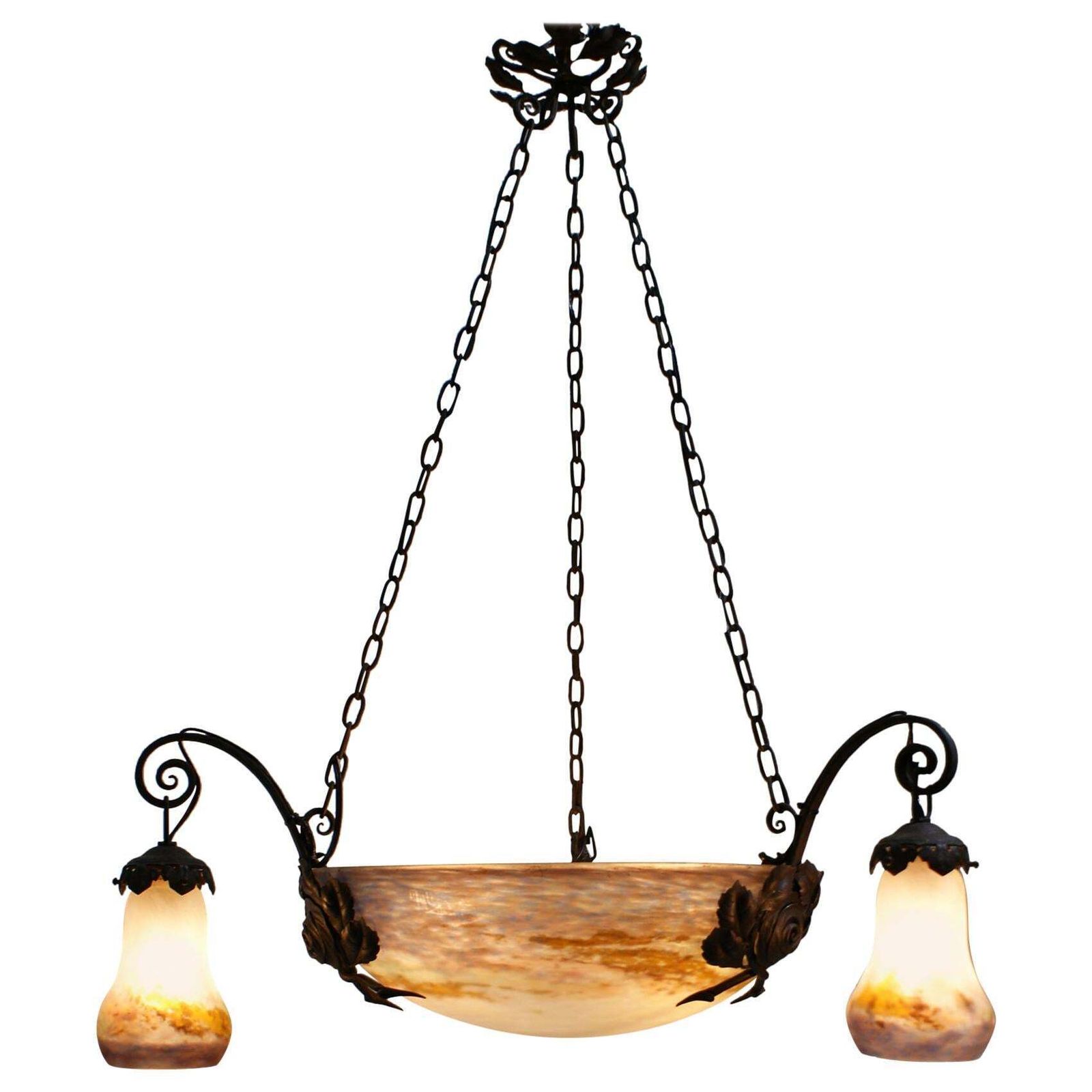French Art Nouveau Chandelier Signed Muller Freres Luneville