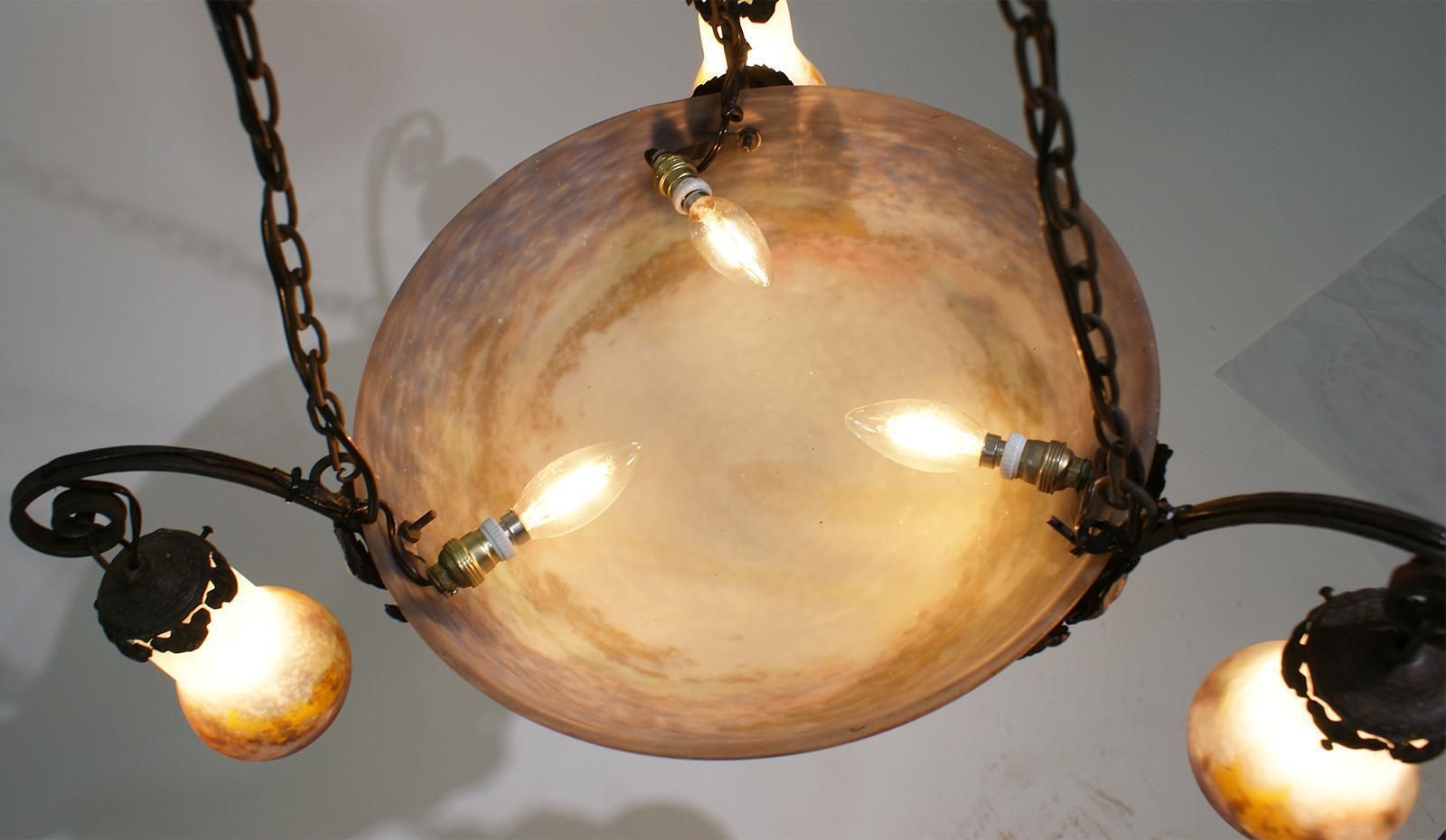 photo furniture French Art Nouveau Chandelier Signed Muller Freres Luneville