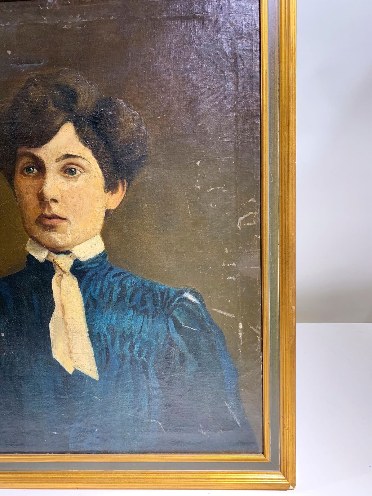 19th Century Portrait Wooden Framed Painting / Oil On Canvas photo vintage
