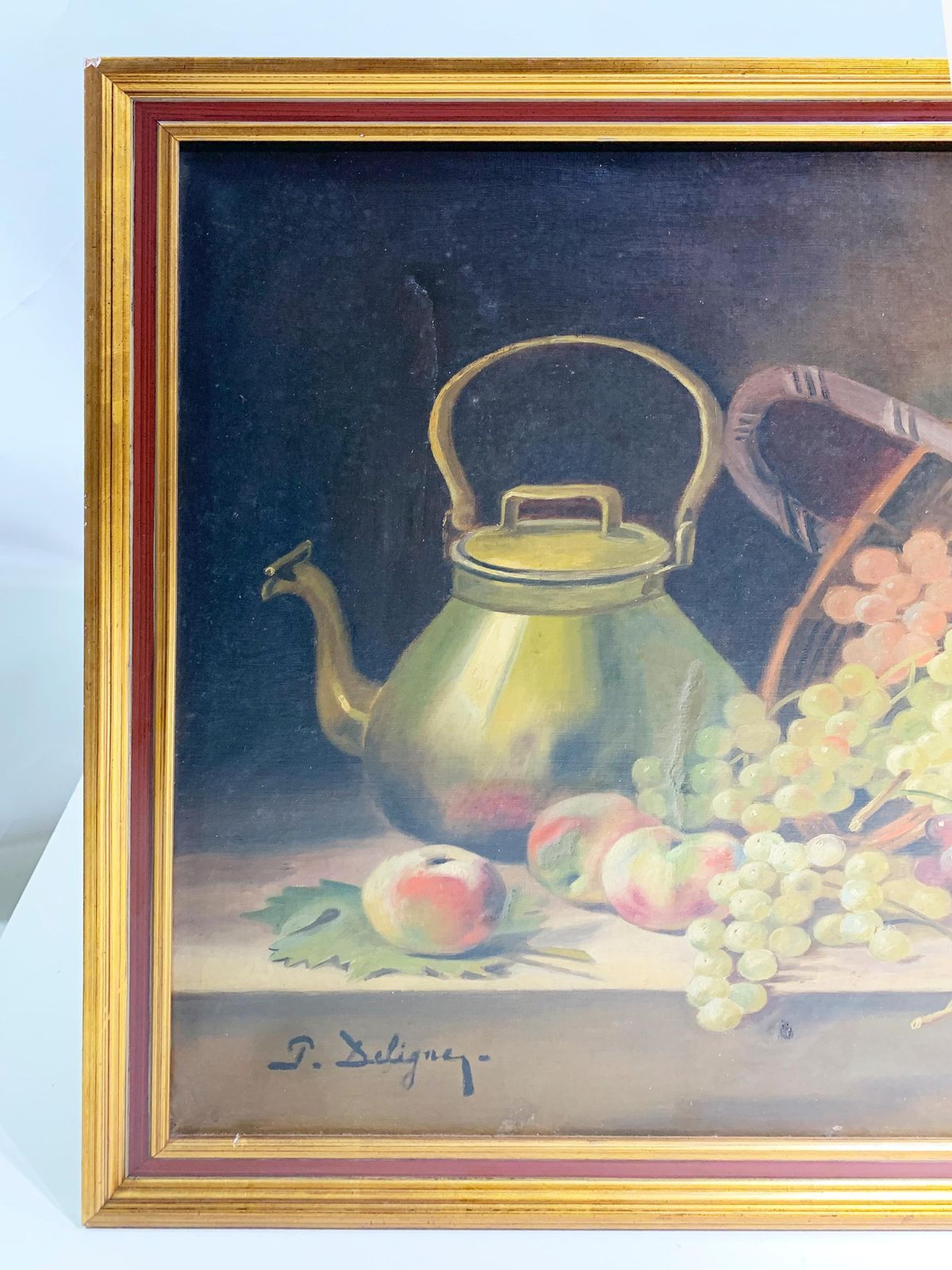 19th Century Still Life Wooden Framed Painting / Oil On Canvas, Signed Deligny photo furniture