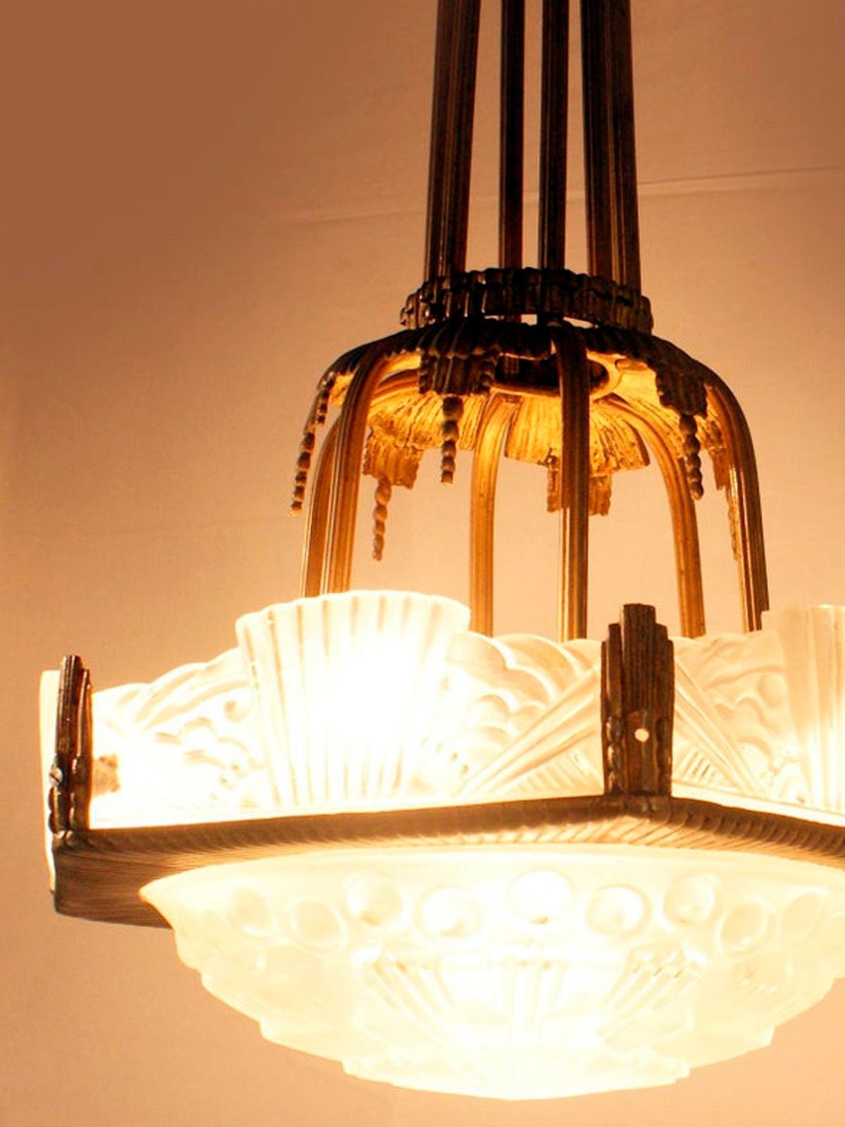 Rare French Art Deco Chandelier By “Georges Leleu” photo vintage