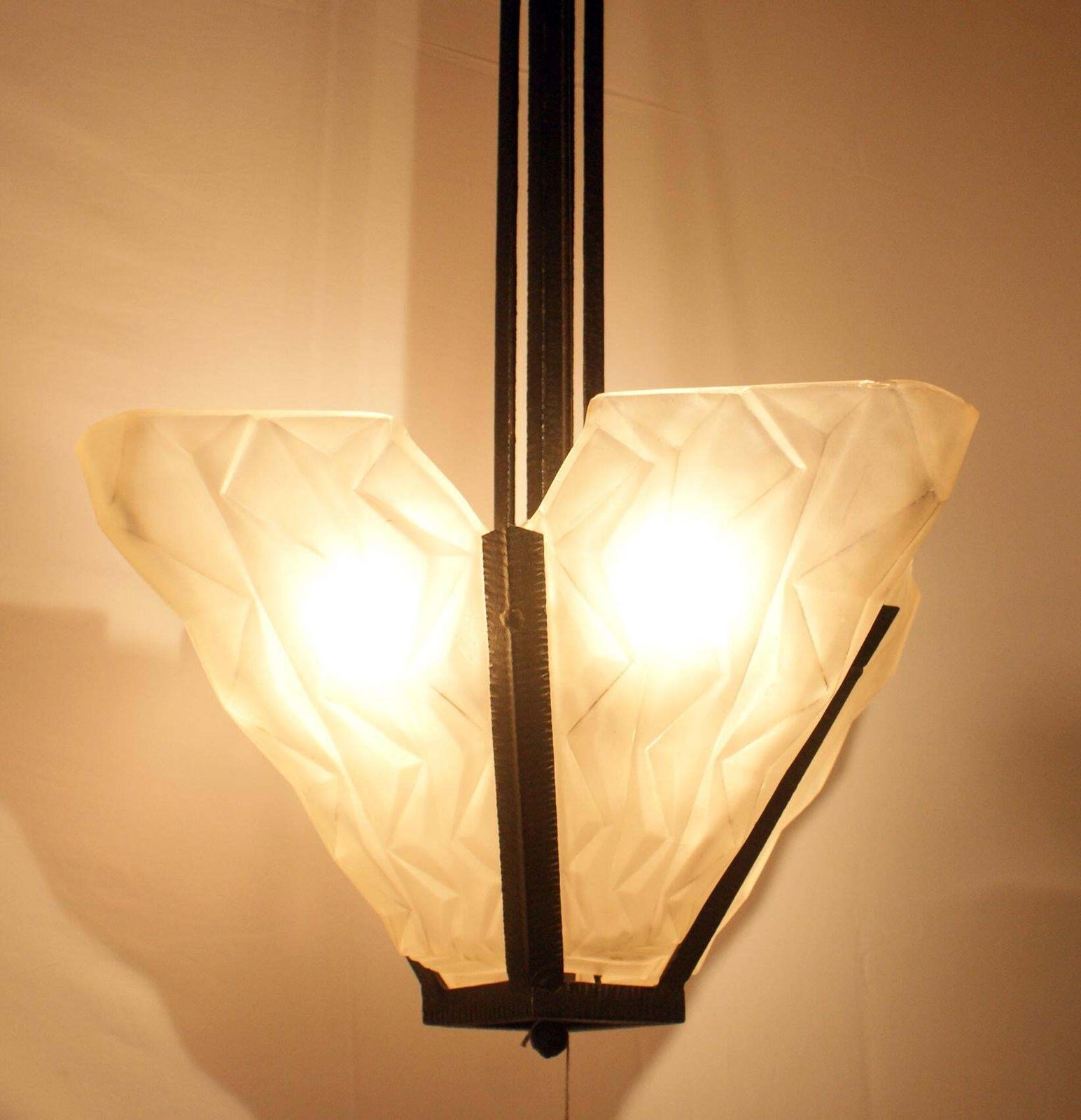 French Art Deco Pendant Chandelier Signed “Degué”, France, Circa 1930s photo furniture