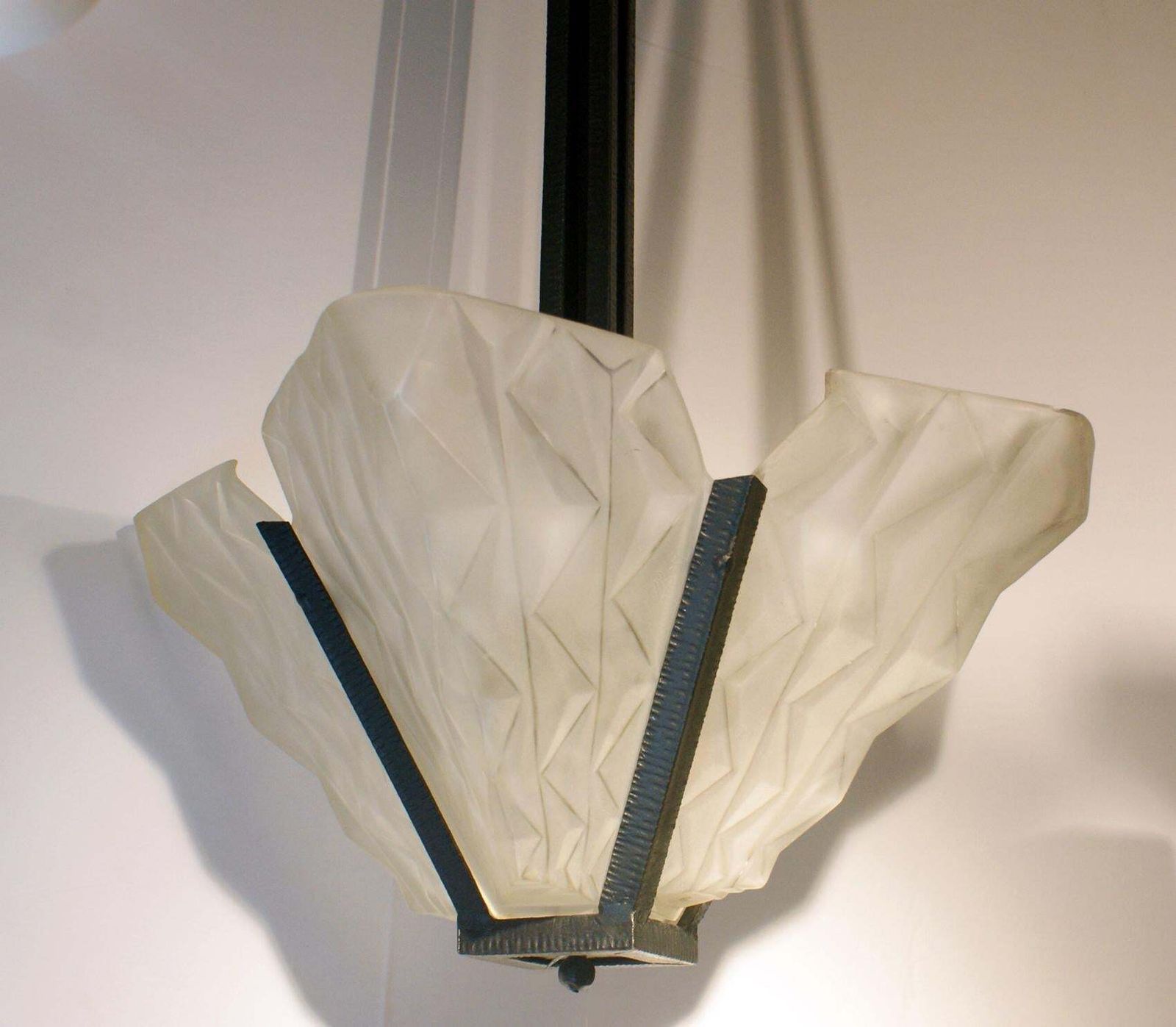 French Art Deco Pendant Chandelier Signed “Degué”, France, Circa 1930s photo for sale