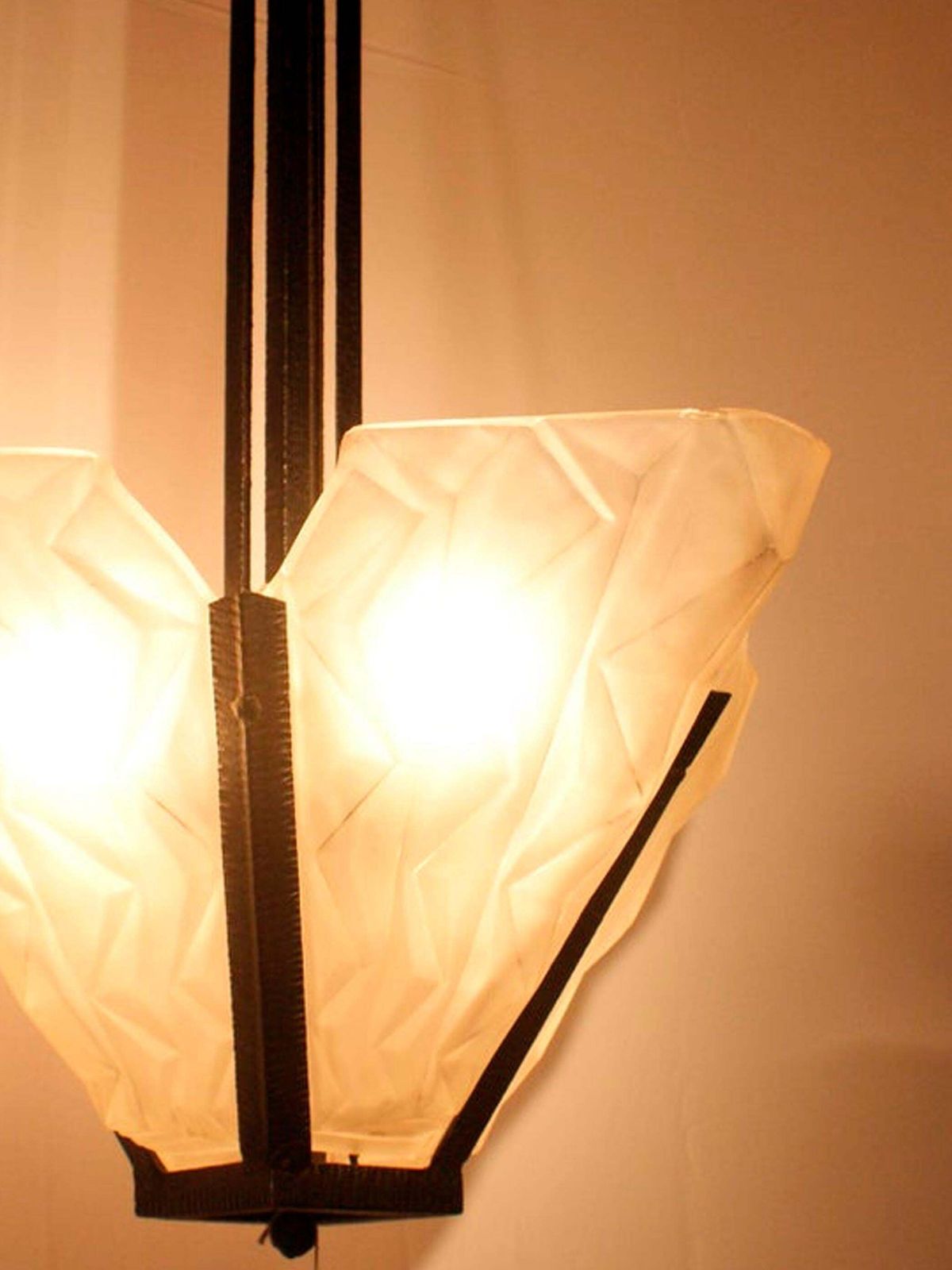 French Art Deco Pendant Chandelier Signed “Degué”, France, Circa 1930s photo vintage