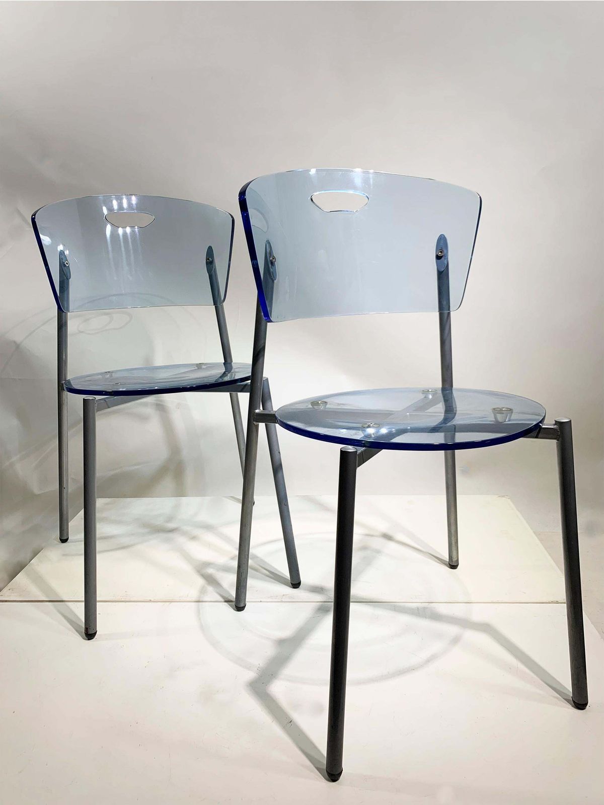 Set Of 4 Mid Century Modern Blue Transparent Pmma Chairs photo Furniture