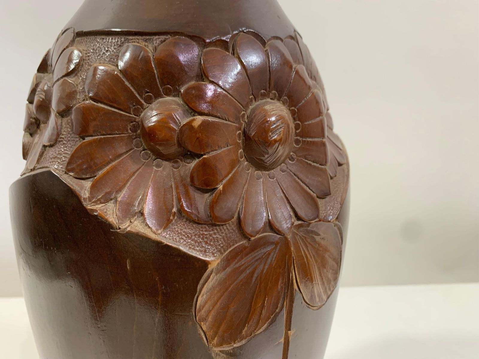 Mid   20th Century Vintage Hand Carved Wooden Vase 1 Signed Dupia photo Home Decor