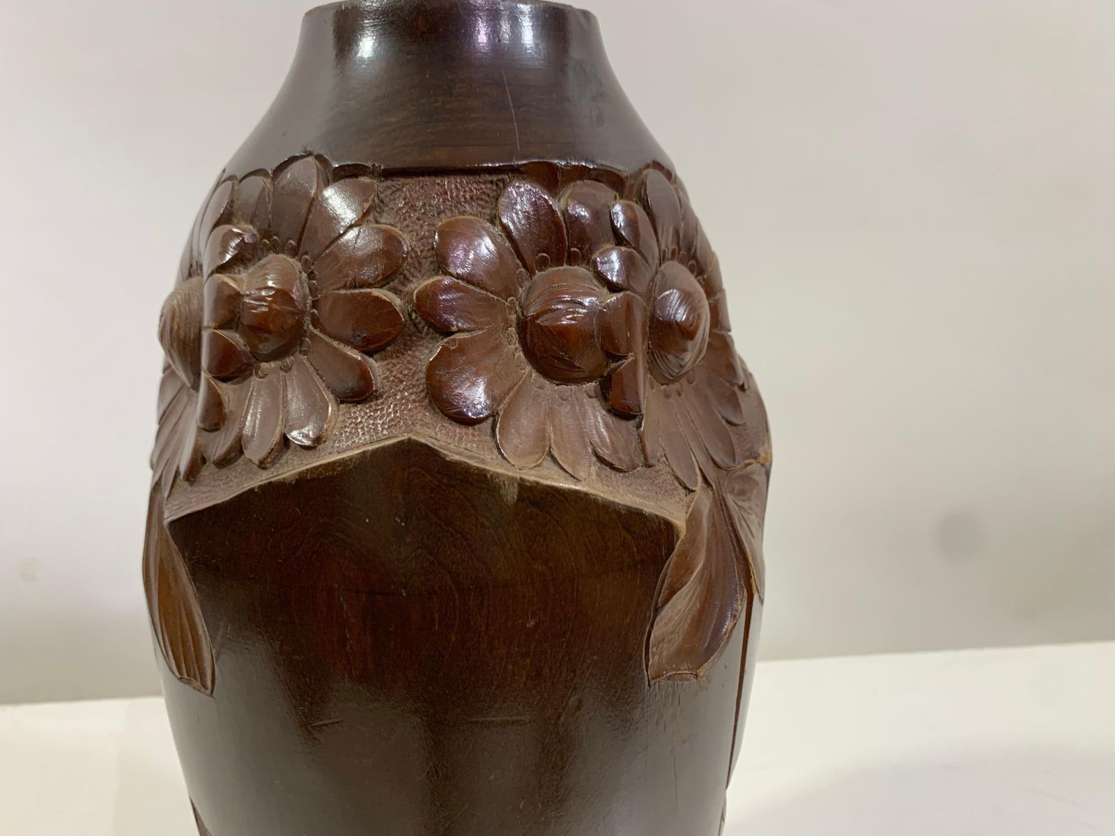 Mid   20th Century Vintage Hand Carved Wooden Vase 1 Signed Dupia photo 803.0