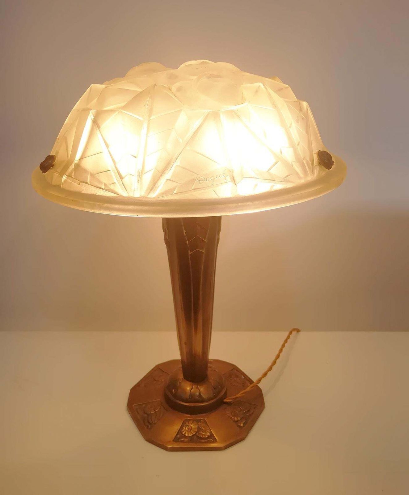 Pair Of French Art Deco Table Lamp Signed “Degué” photo for sale