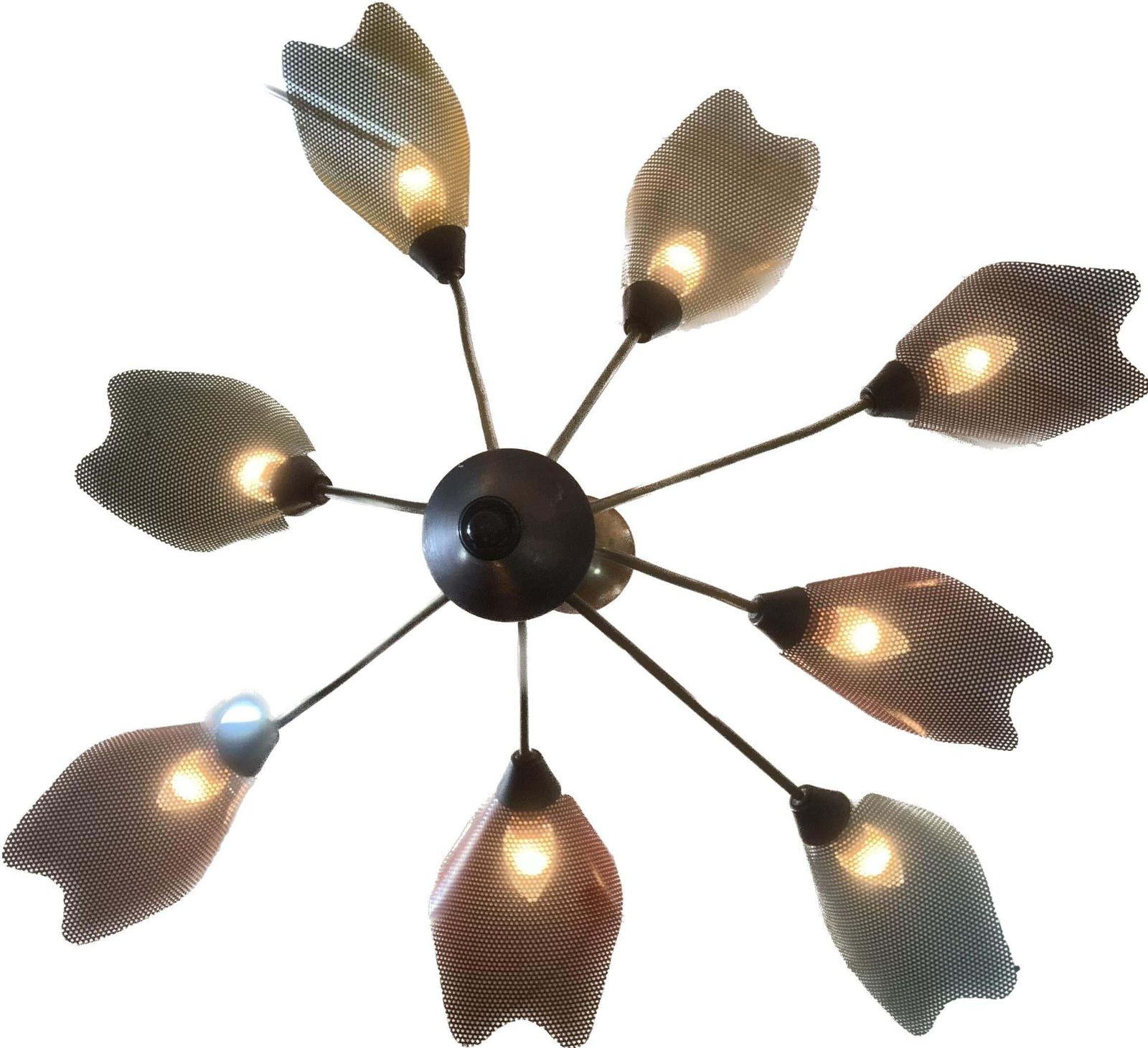 Midcentury Bronze European Chandelier With Perforated Metal Tulips photo buy