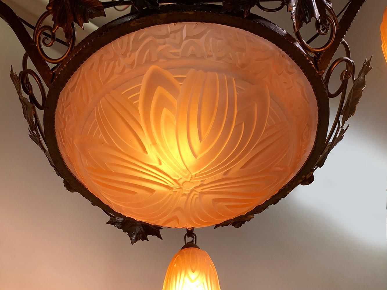 photo furniture French Art Deco Wrought Iron Chandelier By Schneider