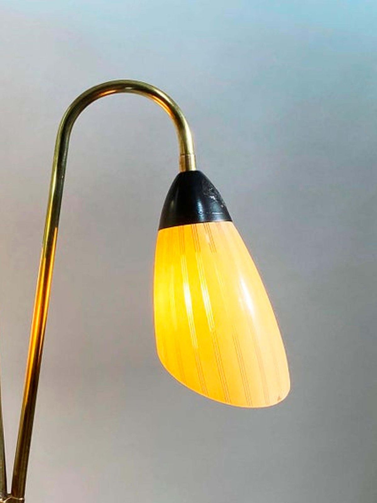 French Brass And Black Metal Floor Lamp With 3 Glass Lights, 1950s photo vintage
