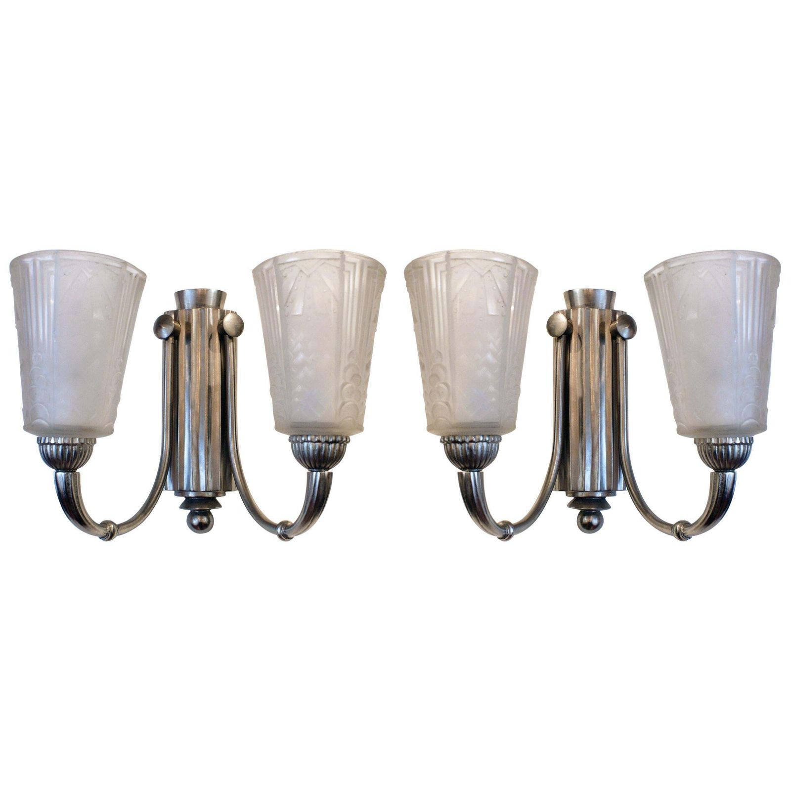 Stunning Pair Of Art Deco Wall Sconces Signed "Muller Freres Luneville"