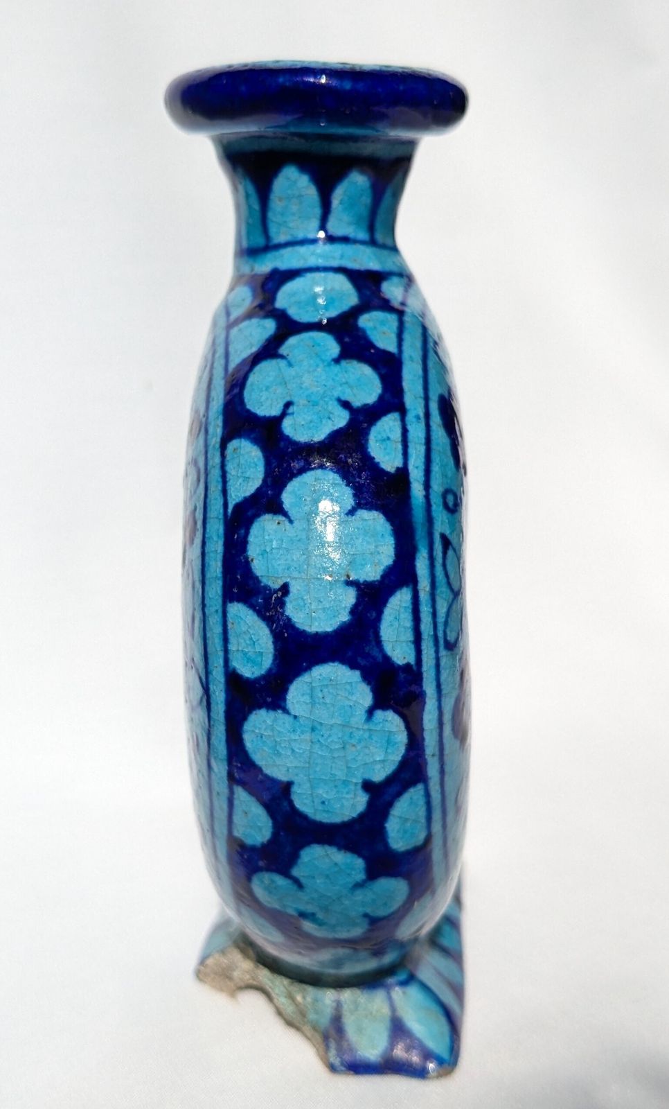 Antique Islamic Moon Flask With Blue Flowers & Calligraphy From Multan photo Home Decor