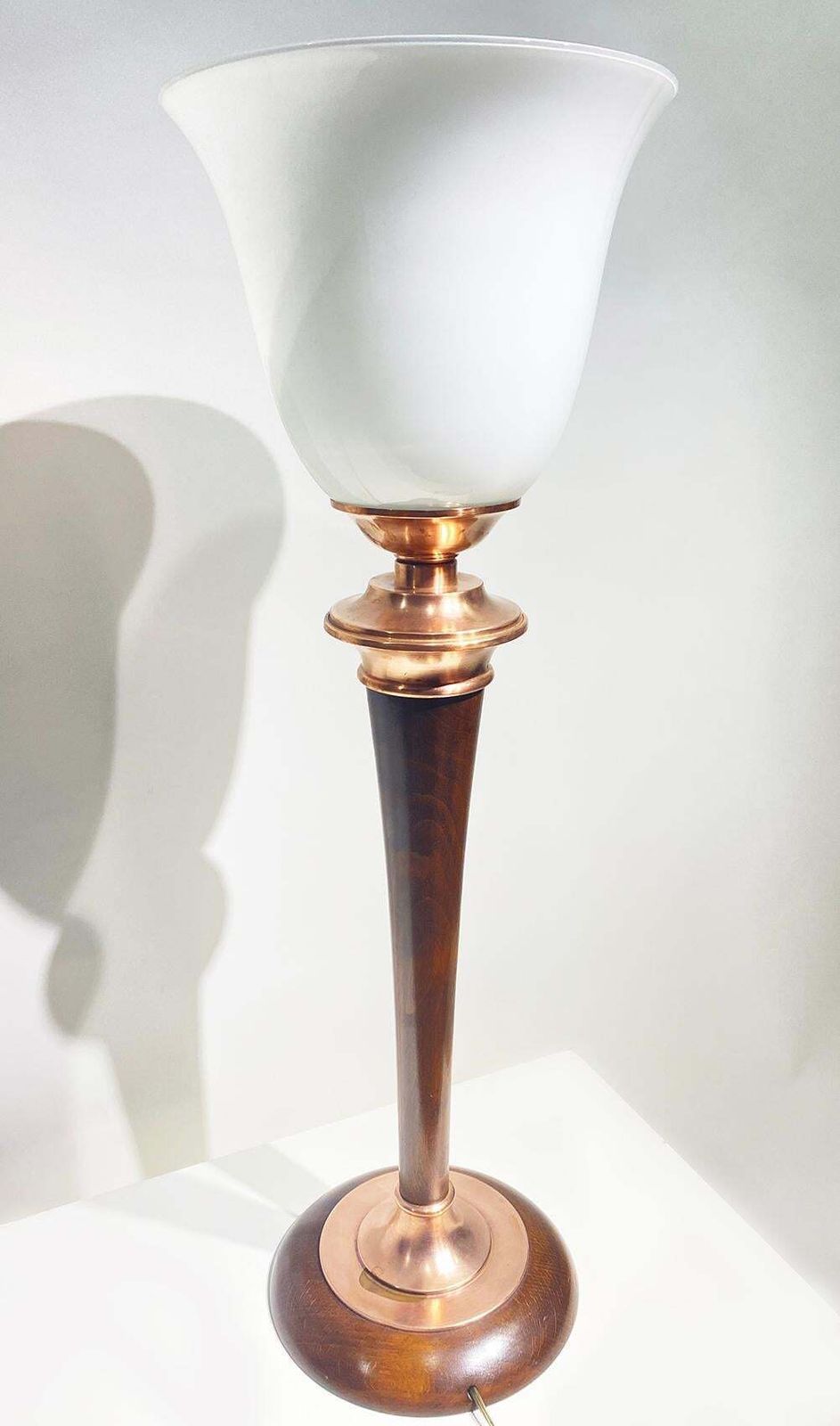Original Art Deco "Mazda" Table Lamp, Copper And Wood, France Circa 1930 photo furniture