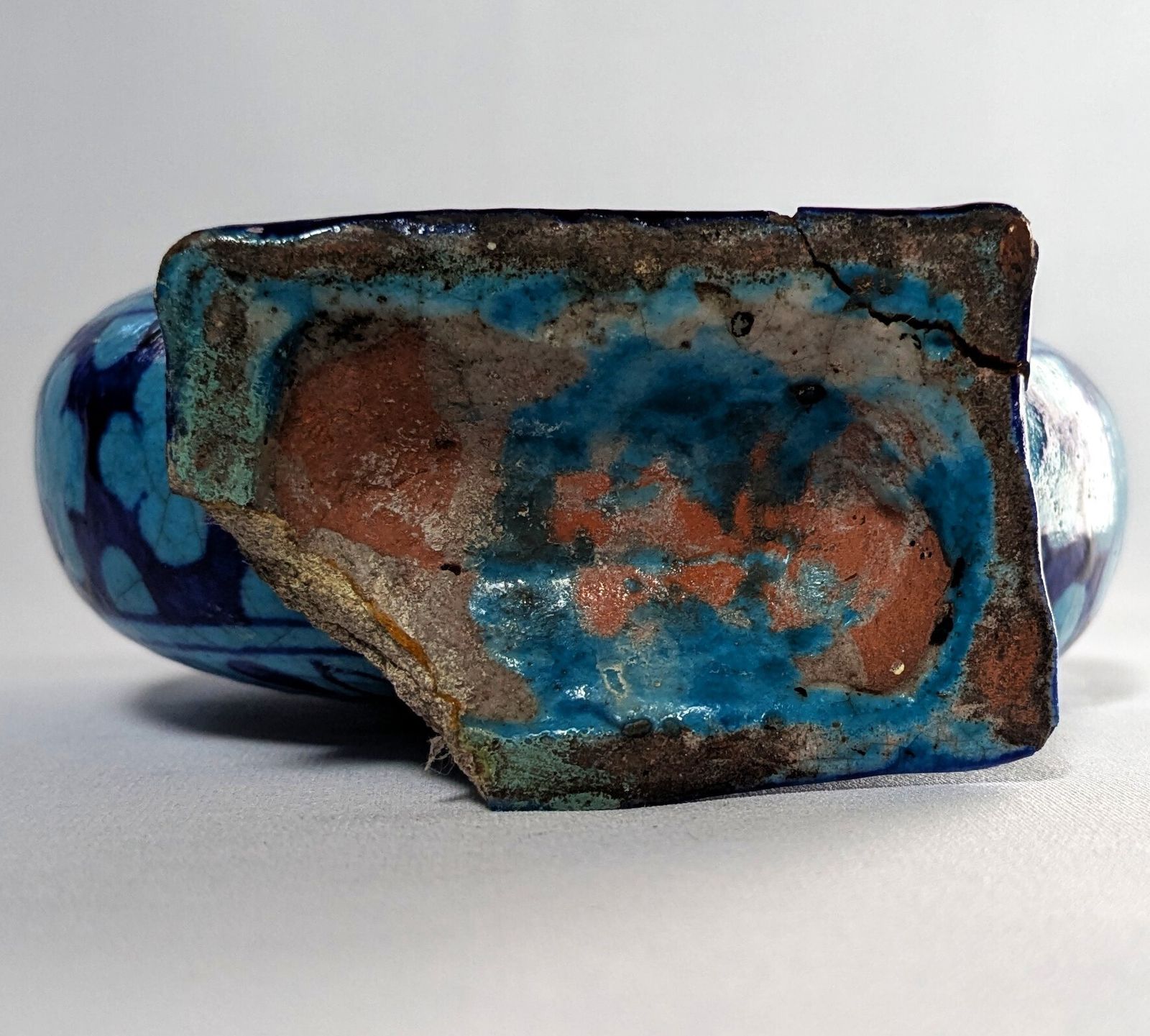 Antique Islamic Moon Flask With Blue Flowers & Calligraphy From Multan photo vinterior