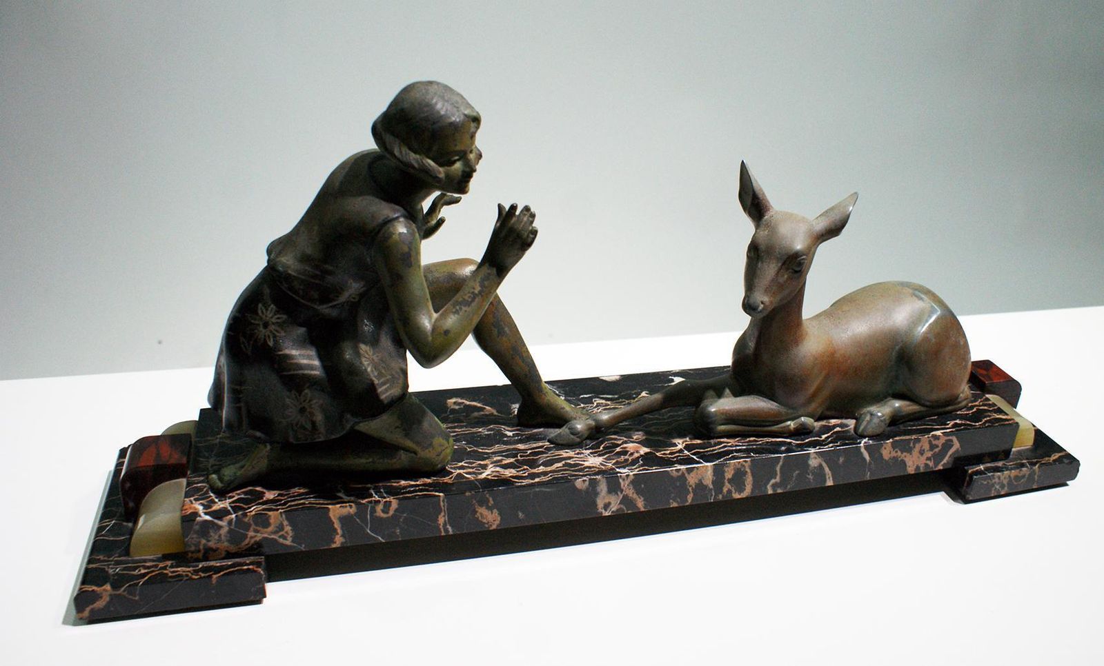 “Girl And Deer” Charming French Art Deco Sculpture photo buy