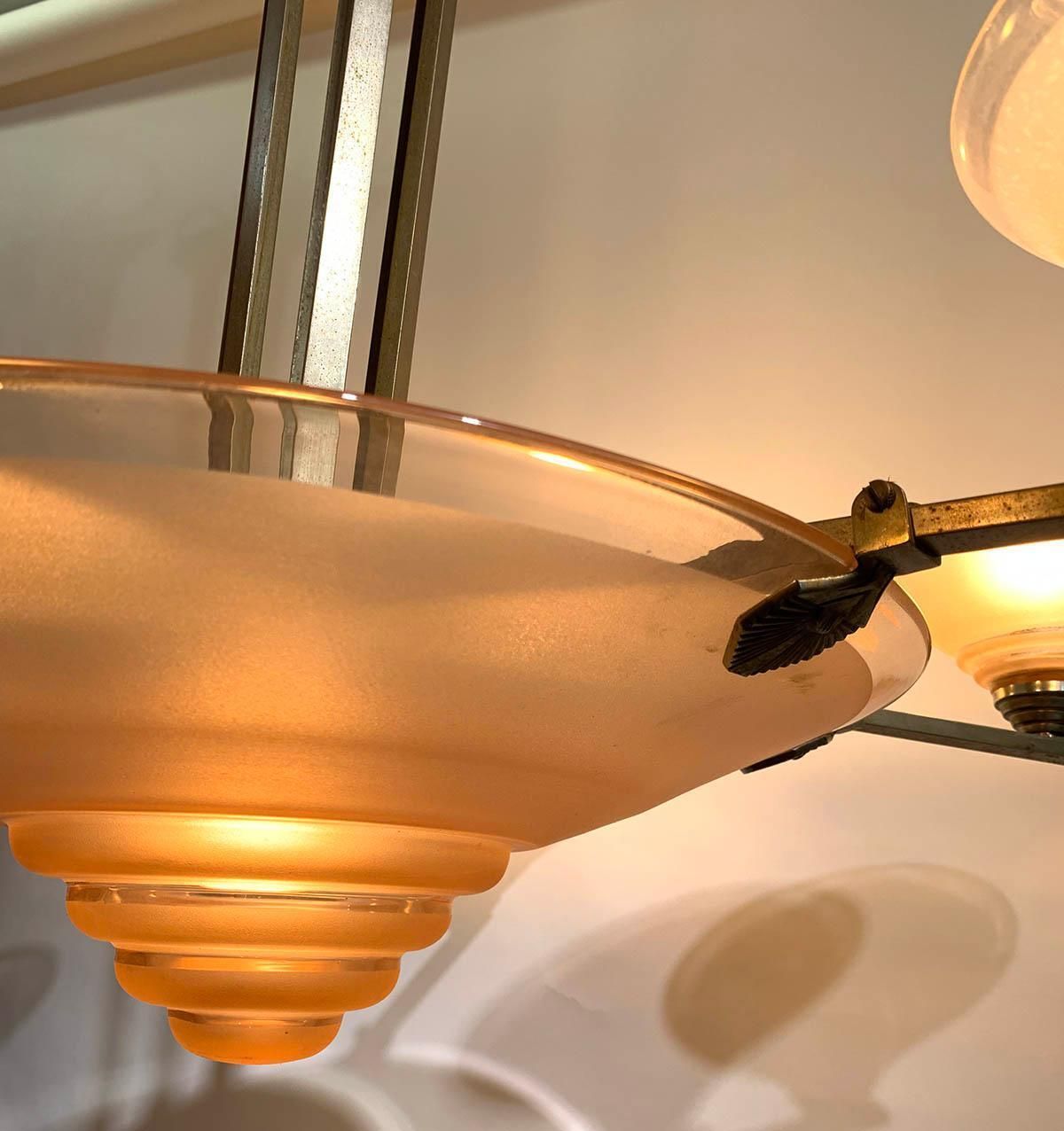 French Pink Art Deco Chandelier By H.Petitot Circa 1935 photo vintage