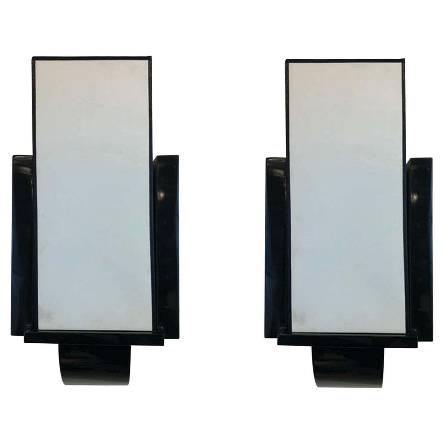 Pair Of Wall Lamps In Black Lacquered Wood Circa 1970