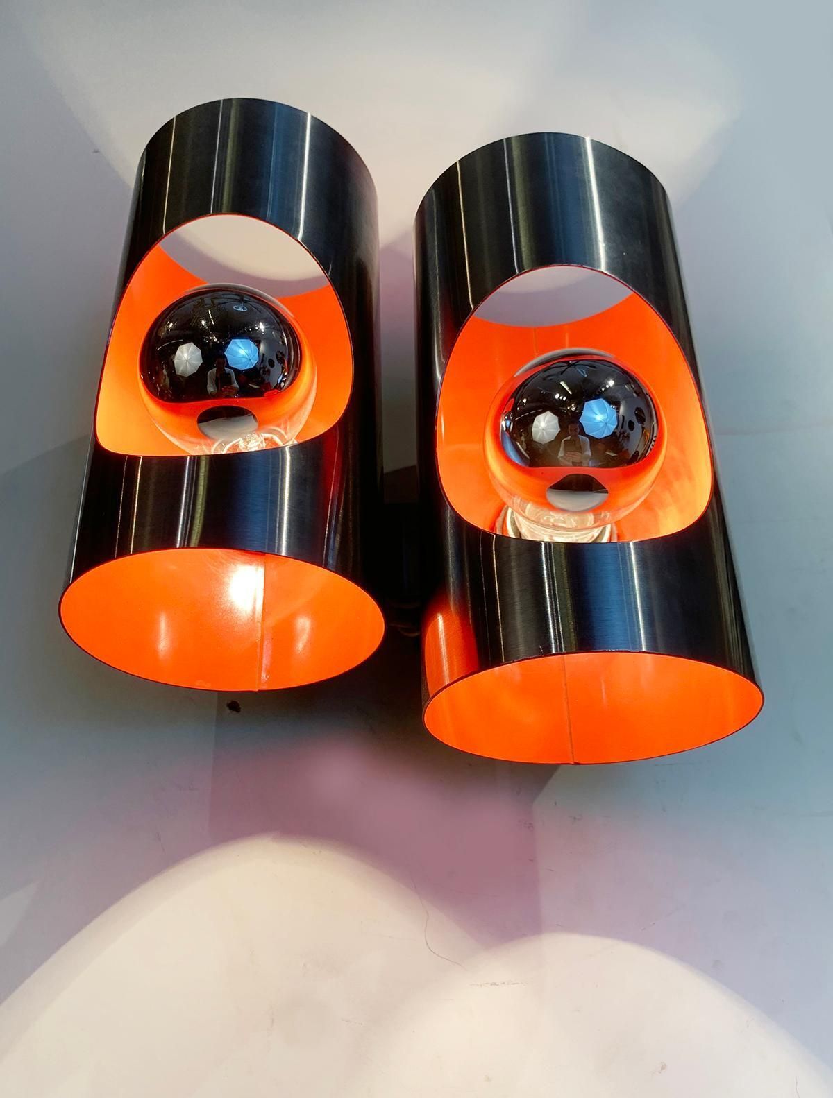Pair Of Vintage Stainless Steel Sconces, Circa 1970 photo for sale