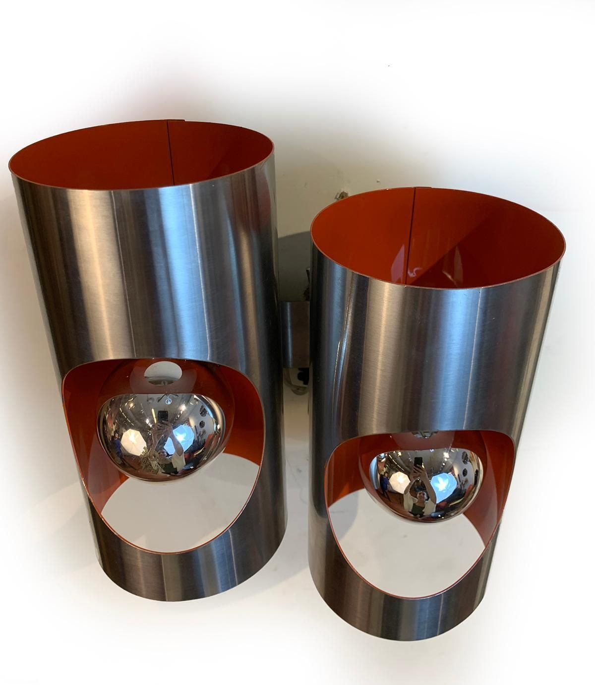 photo furniture Pair Of Vintage Stainless Steel Sconces, Circa 1970