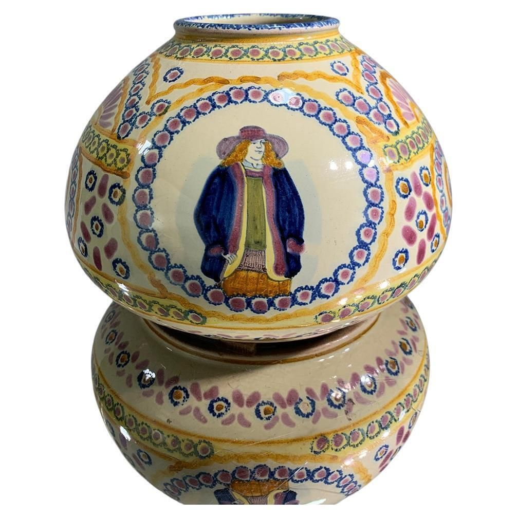 Mid 20th Century French Hand Painted Faience Vase Signed Henriot Quimper