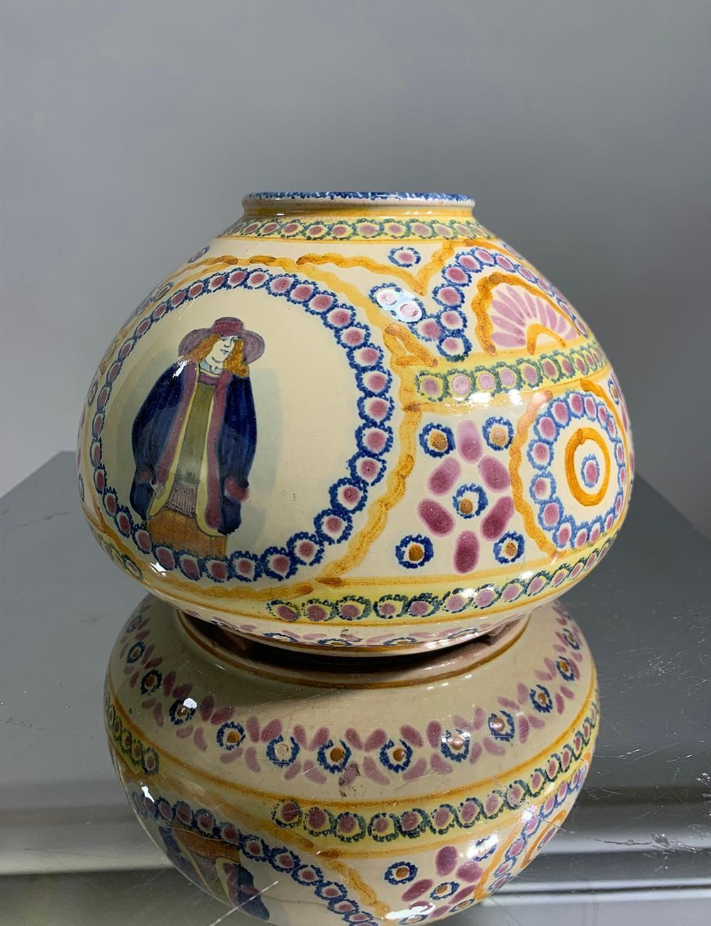 Mid 20th Century French Hand Painted Faience Vase Signed Henriot Quimper photo furniture