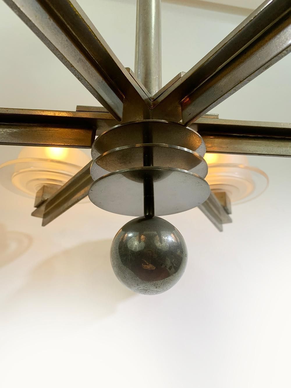 Six Light Chrome Metal Chandelier With Glass Shades Circa 70s photo Lighting