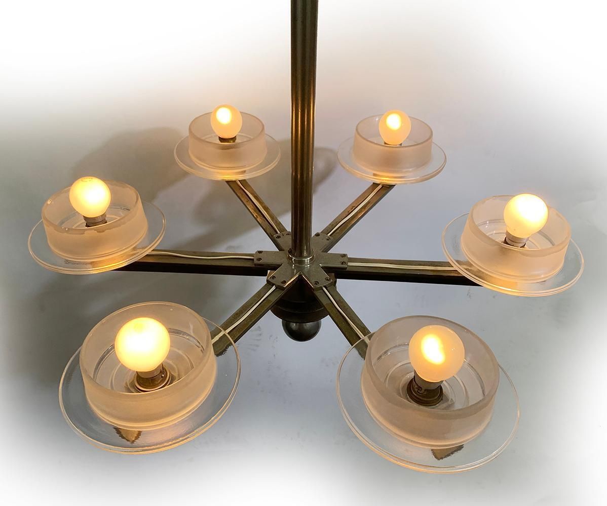 Six Light Chrome Metal Chandelier With Glass Shades Circa 70s photo buy