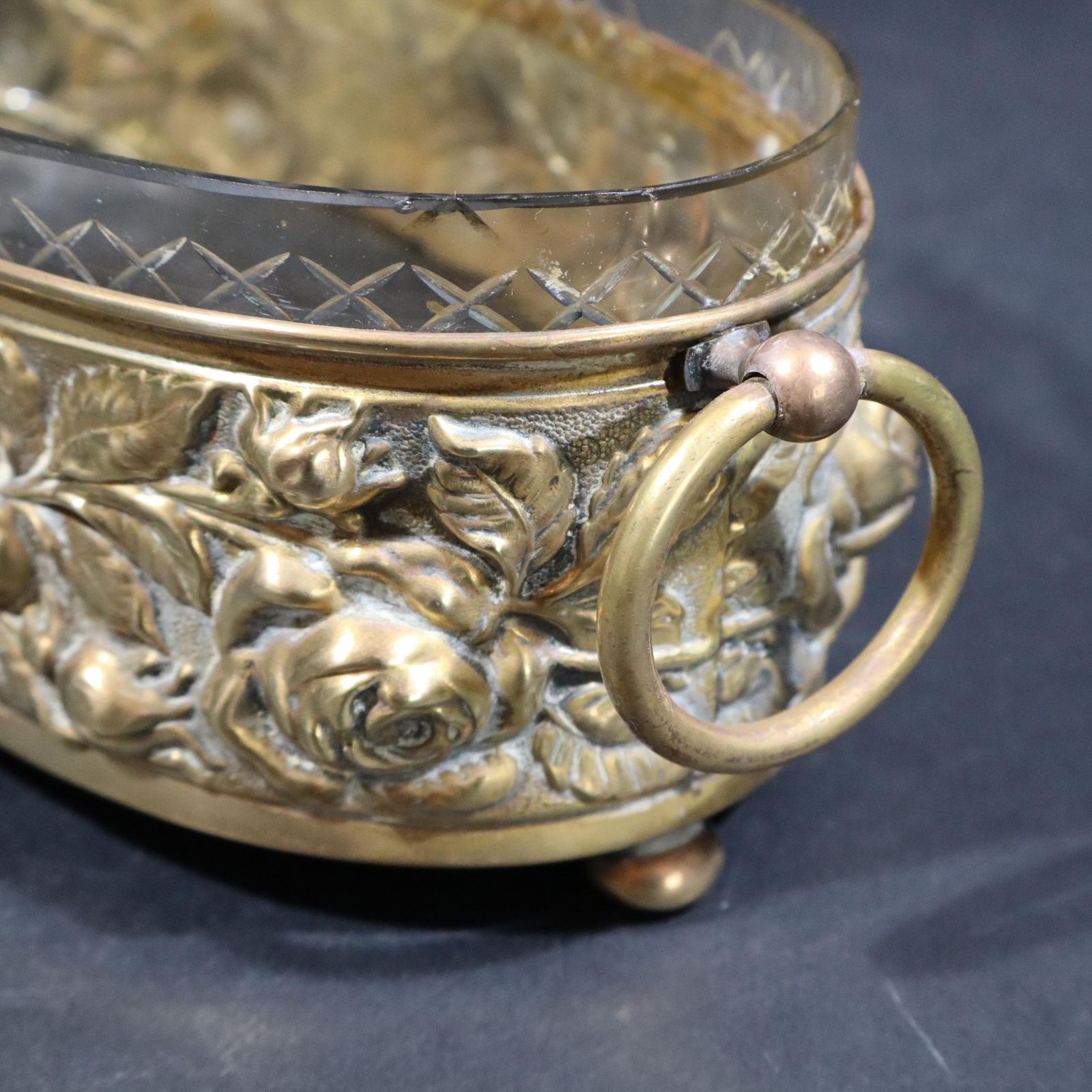 Antique French Brass & Crystal Jardiniere   Elegant Centerpiece Fruit Bowl photo 483.0