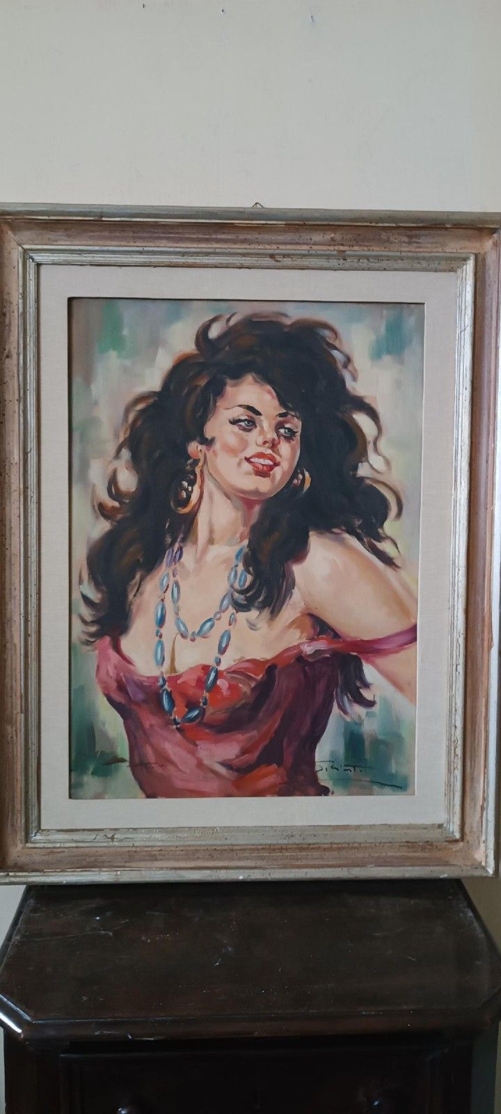 Oil Painting On Canvas 70s Signed Girl Portrait photo for sale