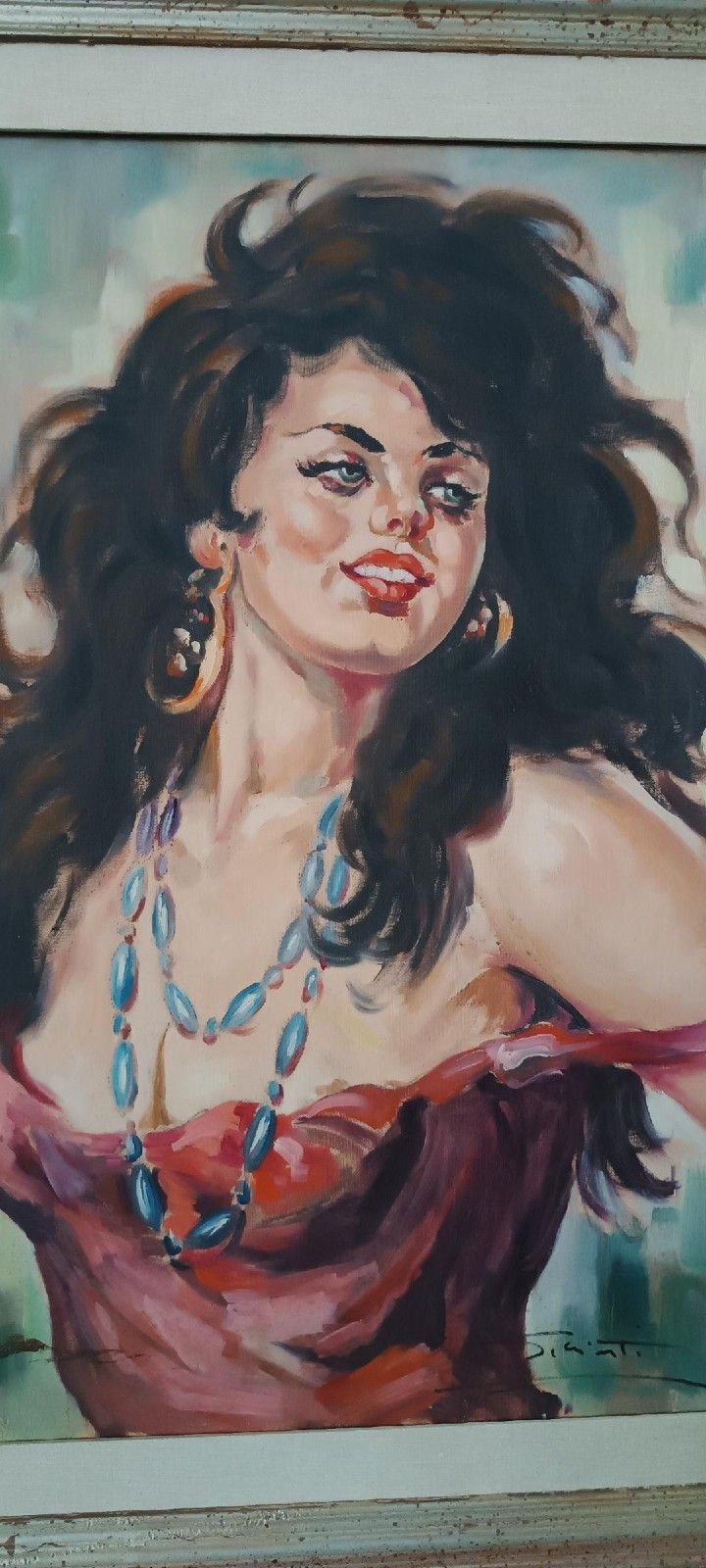 Oil Painting On Canvas 70s Signed Girl Portrait photo vinterior