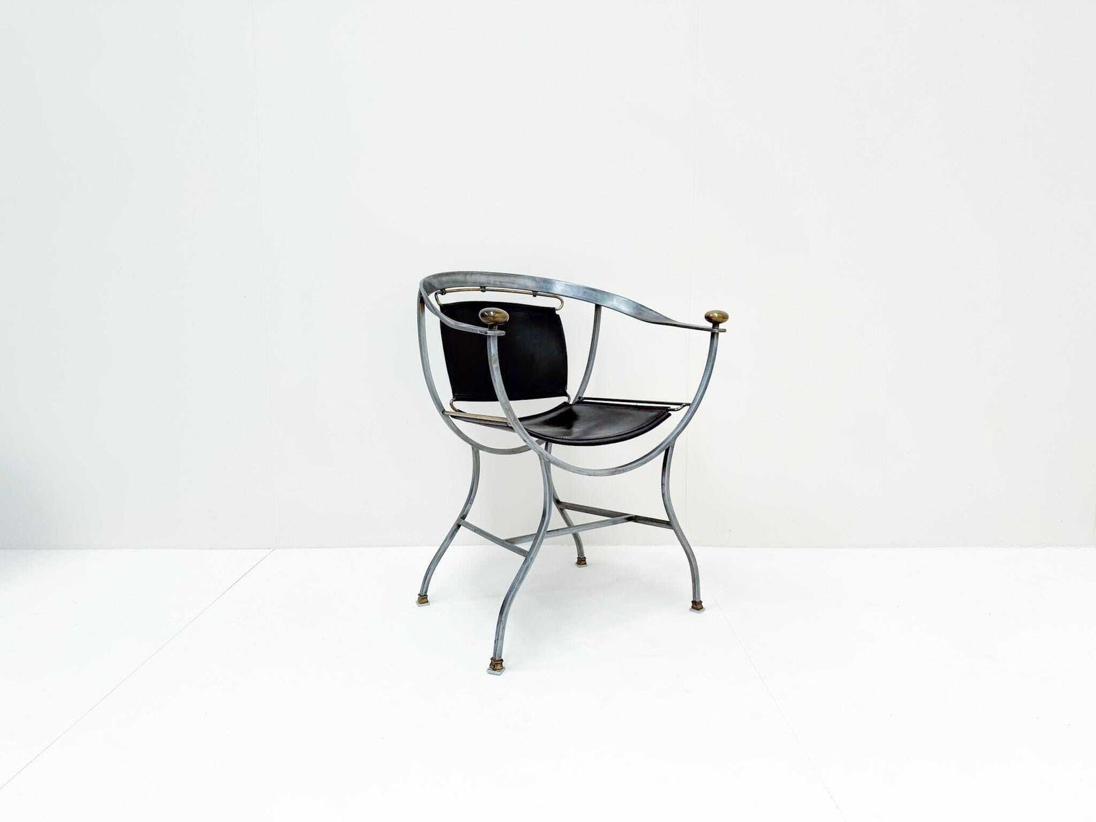 Alberto Orlandi Pompei Armchair In Steel, Bronze And Black Leather