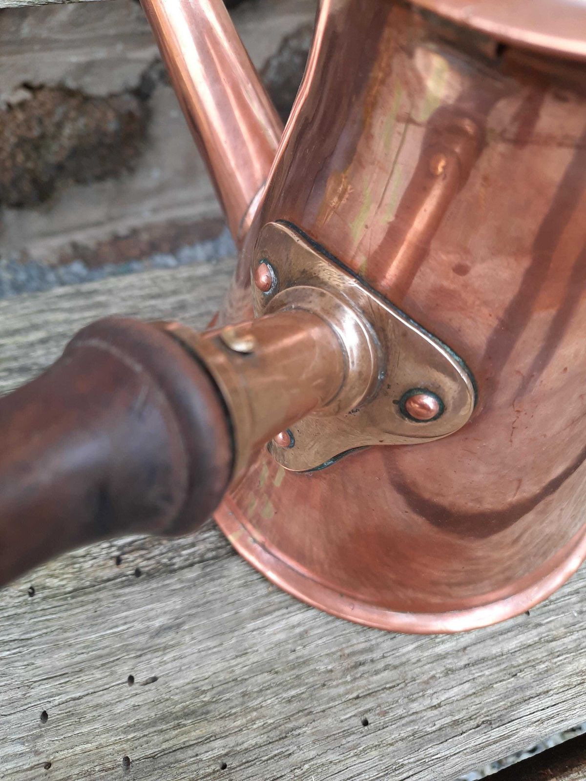 Antique French Copper Hot Chocolate Pot: Artisan Kitchen Kettle, Wood Handle photo buy