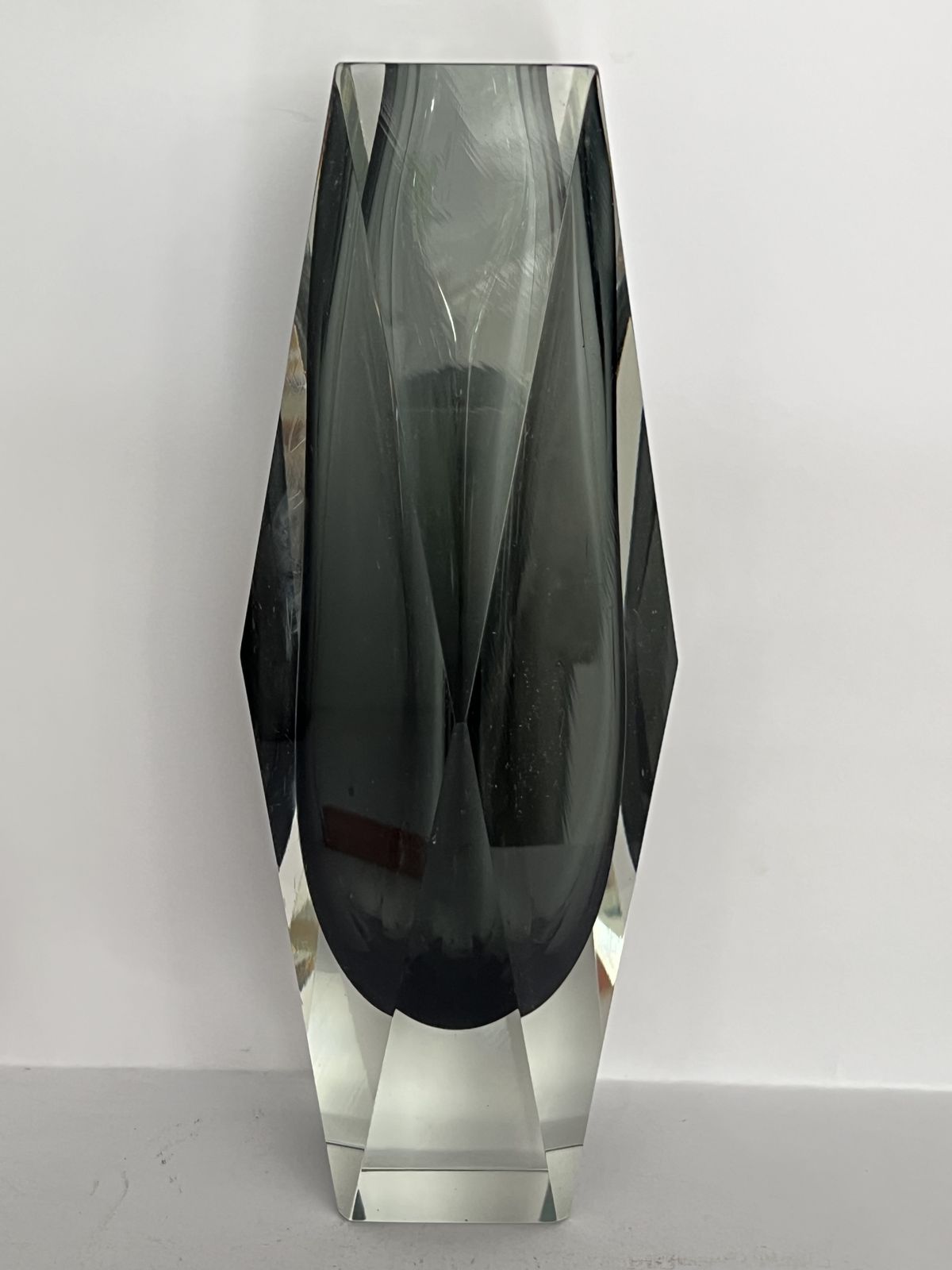 Large Murano Sommerso Faceted Vase, Smoky Grey With Clear, C. 1960s–70s photo buy