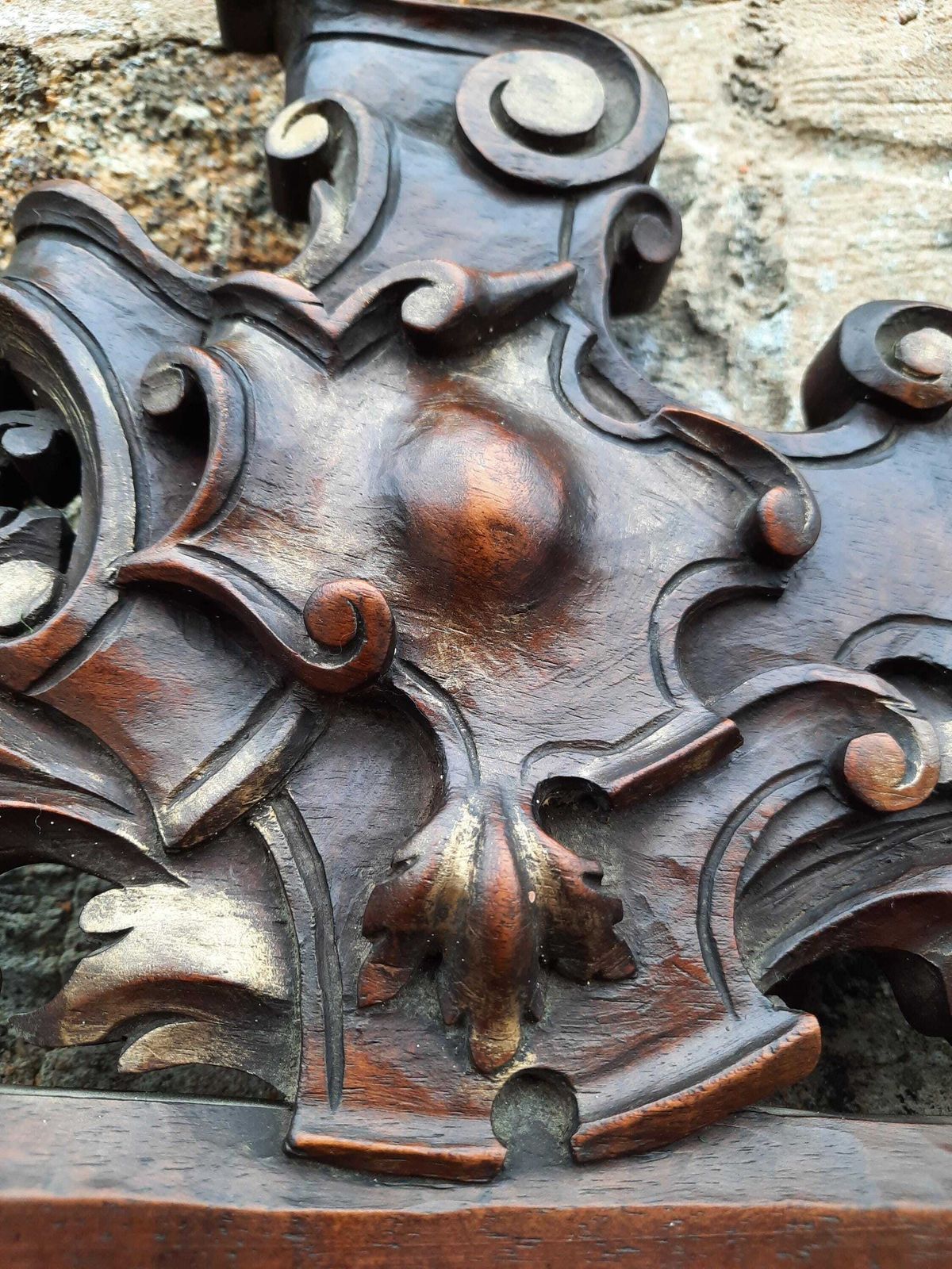 French Artisan Oak Hand Carved Decorative Furniture Pediment Gilded Antique Wall Decor photo Art