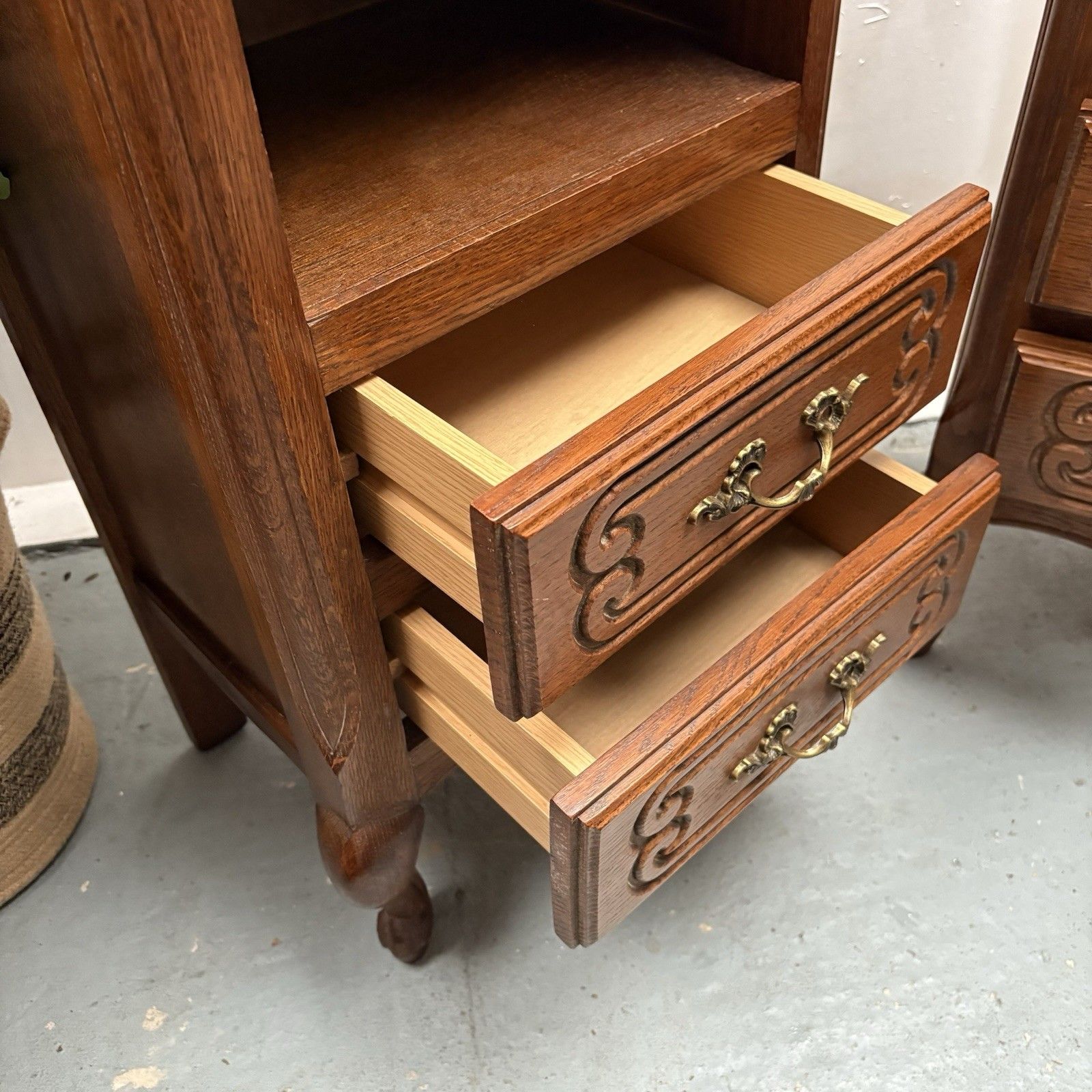 Vintage French Provincial Tall  2 Drawer Oak Bedside Tables photo Furniture