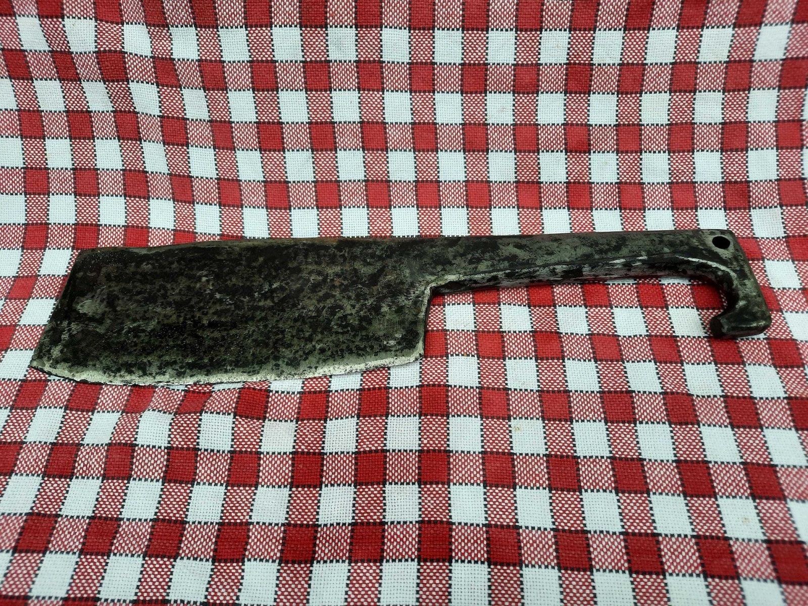 Antique French Butcher Cleaver: Hand Forged Steel Kitchen Chopper