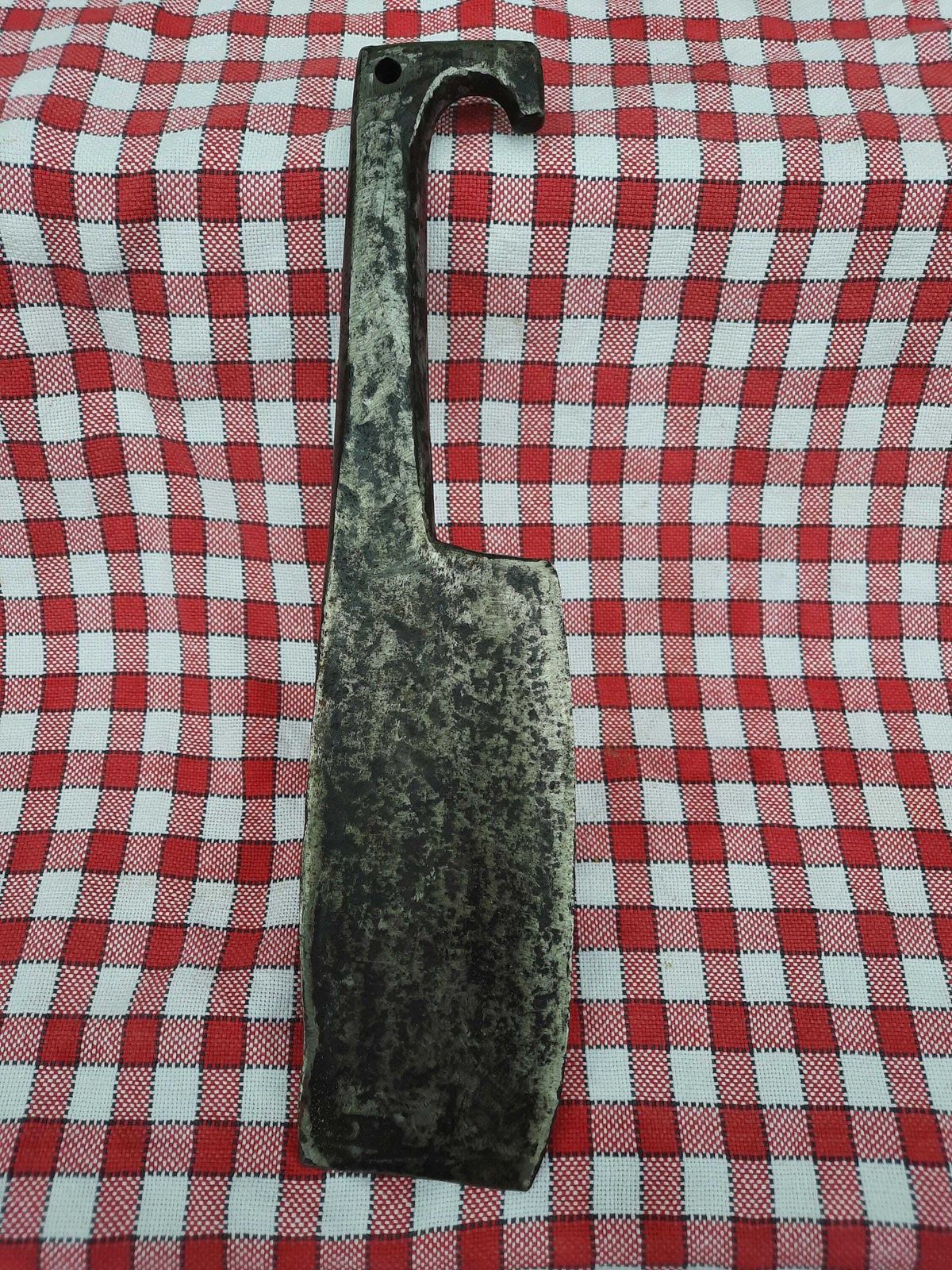 Antique French Butcher Cleaver: Hand Forged Steel Kitchen Chopper photo for sale