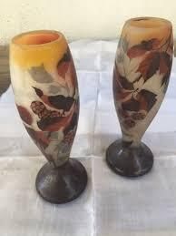 Pair Of Jean Simon Peynaud Cameo Glass Vases – Autumn Berry Motif photo for sale