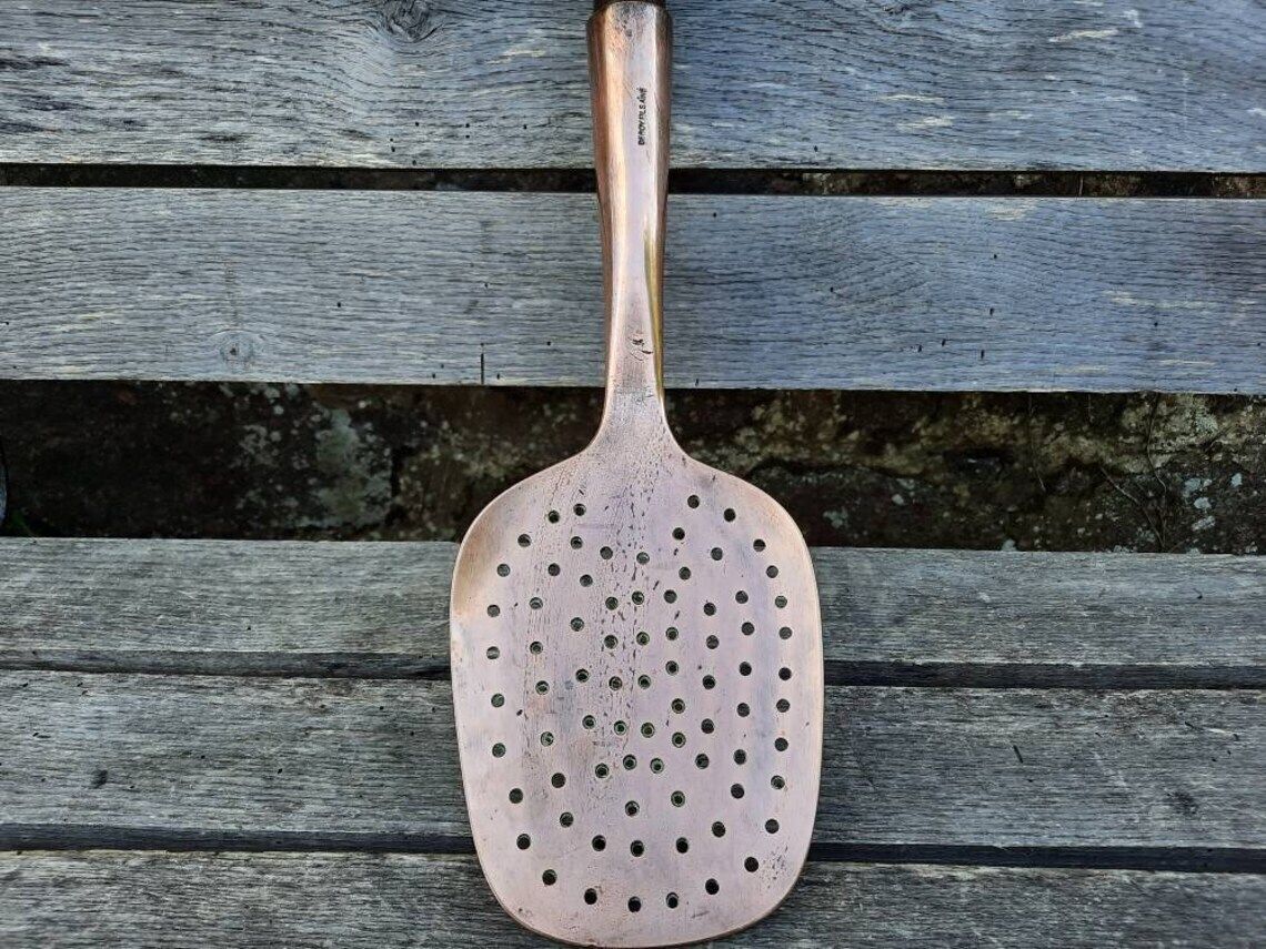 Antique French Copper Ladle: Chateau Kitchen Skimming Spoon photo furniture