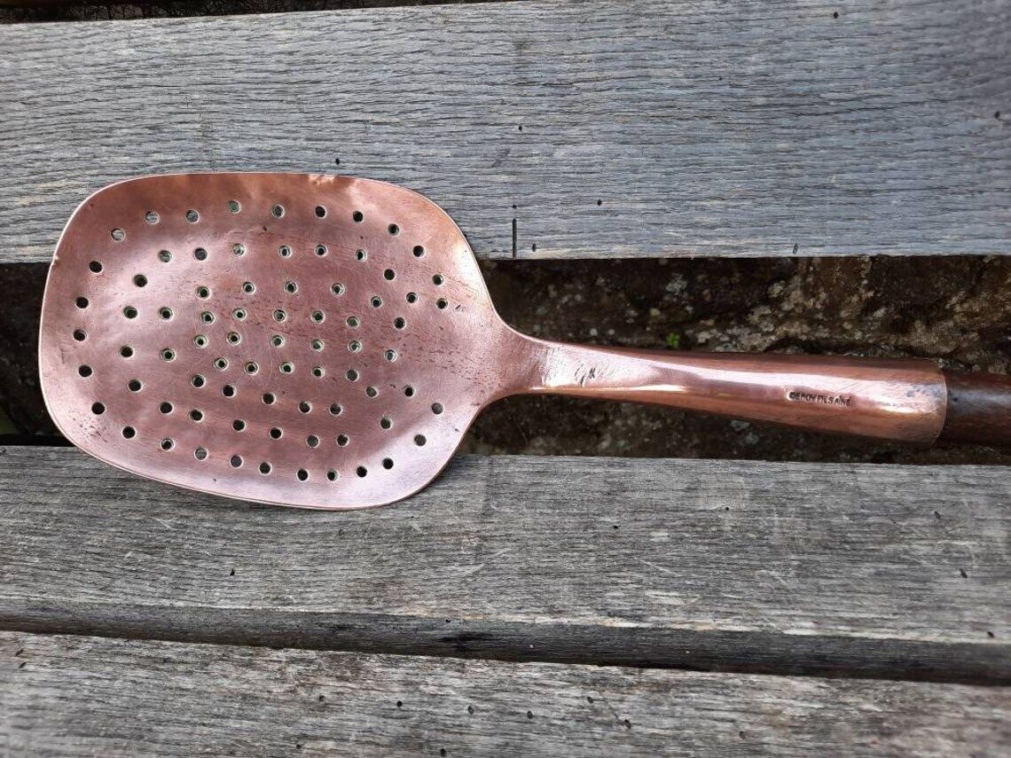 Antique French Copper Ladle: Chateau Kitchen Skimming Spoon photo Home Decor